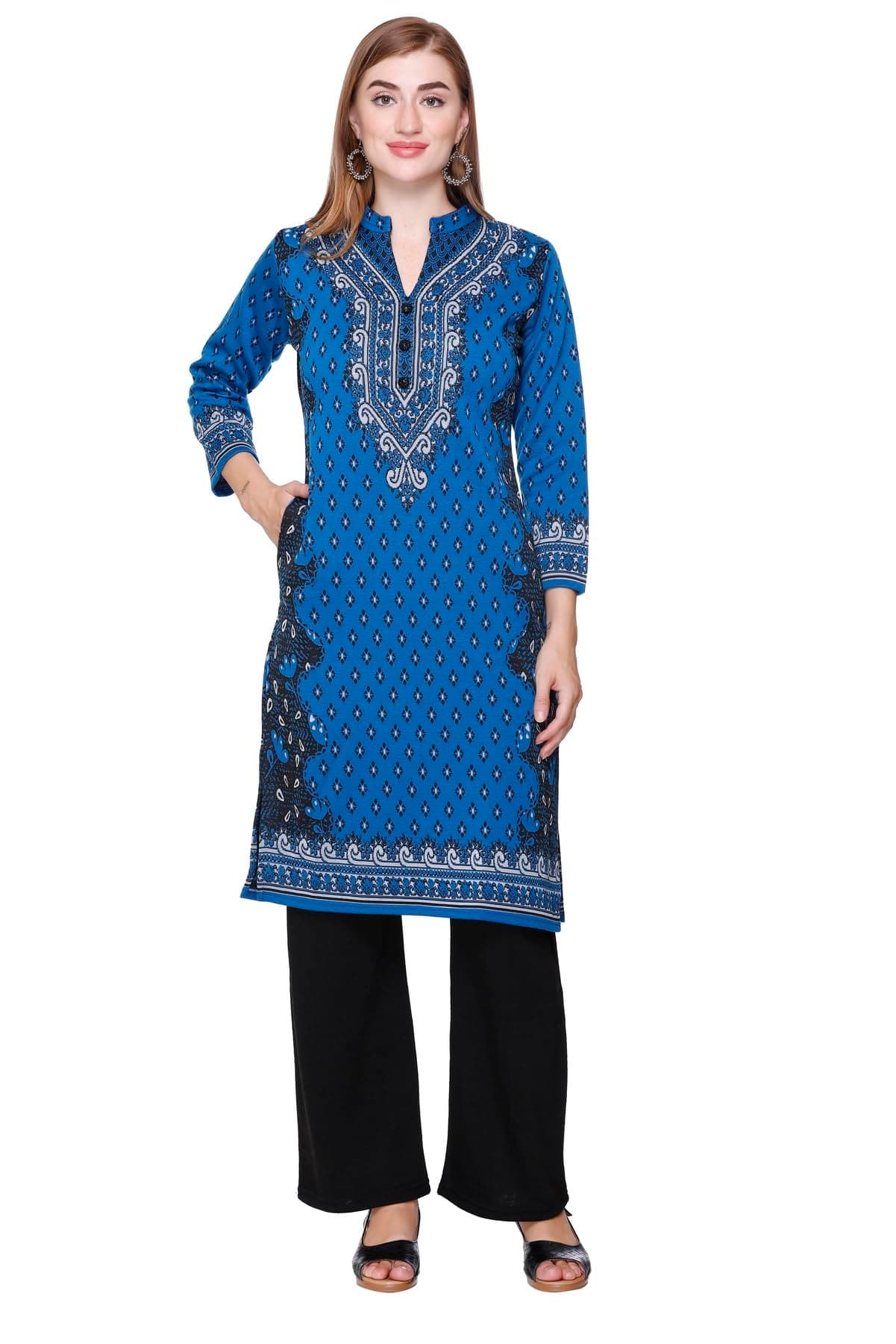 Rosary Women's Woolen Winter Wear Warm Kurta with Palazzo Set (2pc),Peacock,5XL