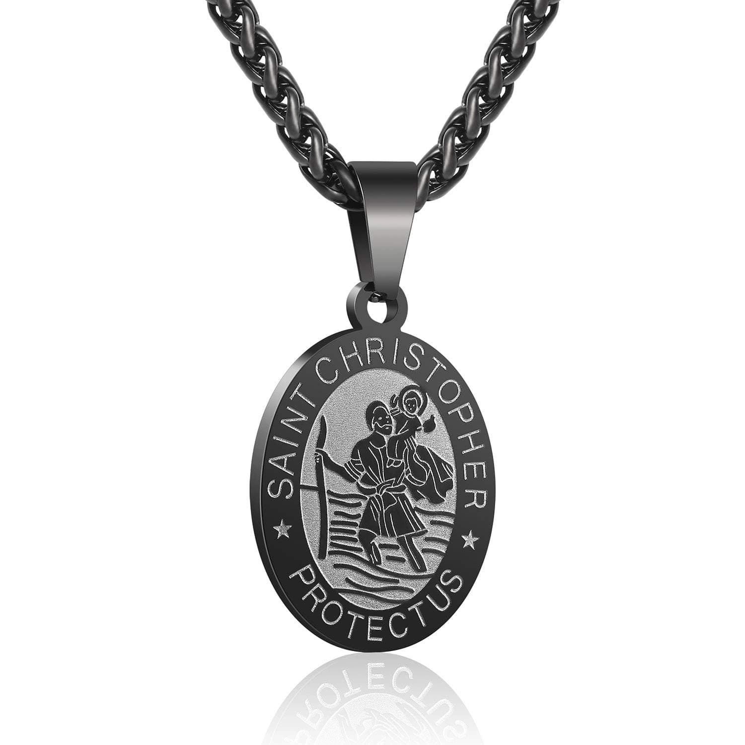 P. BLAKE Oval Saint Christopher/Michael/Joseph/Jude/Virgin Mary/Joseph/Francis/Patrick/Anthony/Benedict/Thomas Necklace for Men Women, Stainless Steel Catholic Patron Pendant with Chain 24 Inches