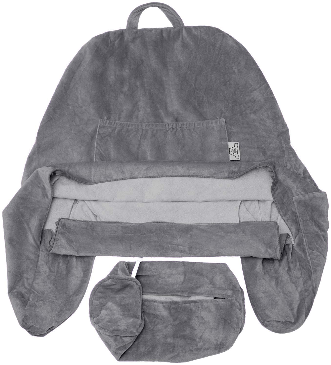 XXL Cover Only Dark Grey, Cozy Microfiber Bed Rest Pillow Cover with Arms - Array of Colors - Generous Side and Back Pockets for Your Favorite Comfy Reading Pillow