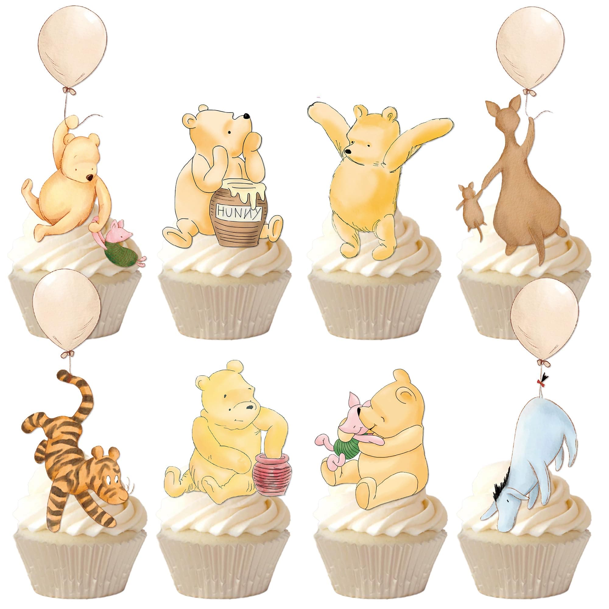 48 Pcs Winnie Cupcake Toppers Classic The Pooh Baby Shower Decorations Cute Cake Decorations Oh Baby Mommy-To-Be Party Favors Boys and Girls First Birthday Supplies