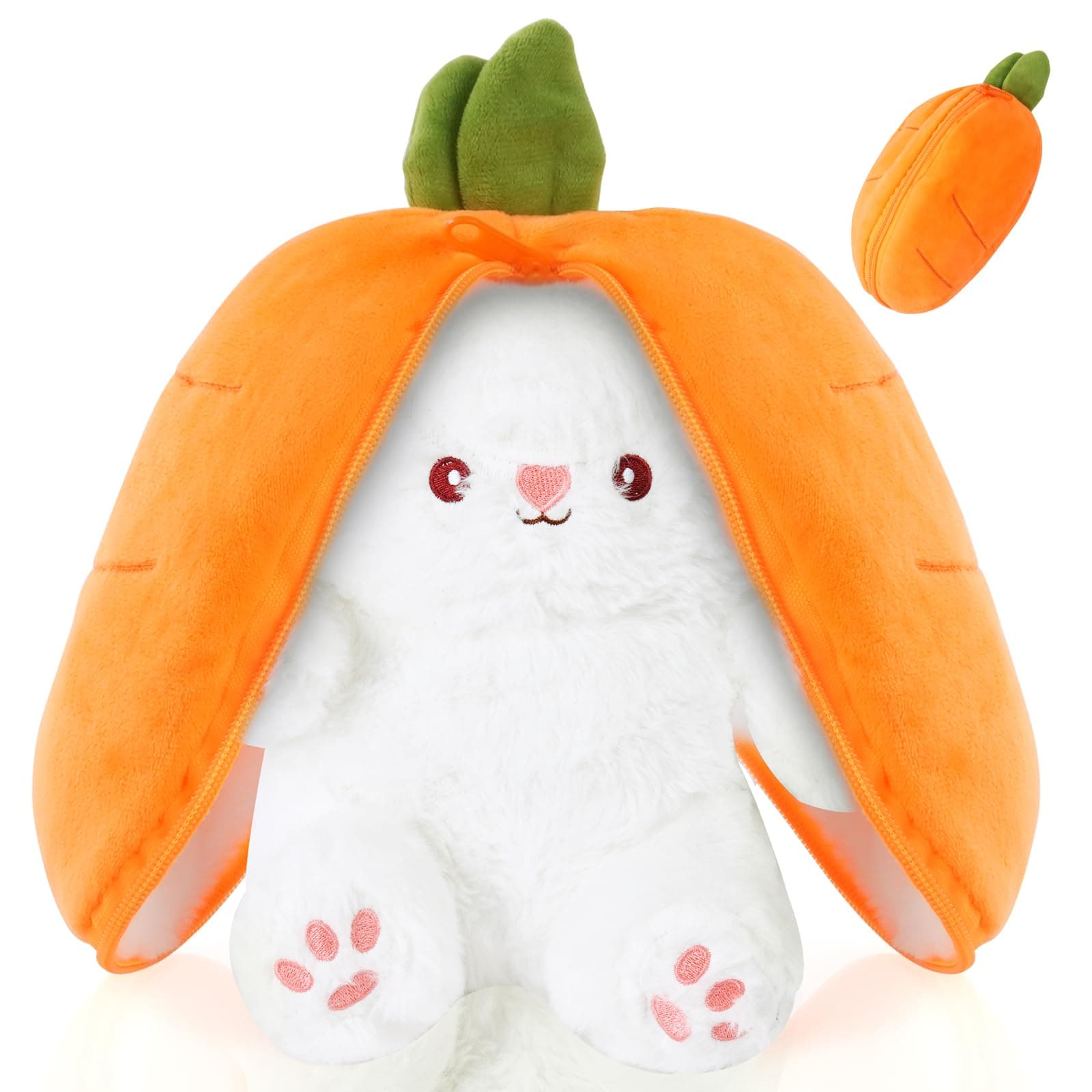 OSDUE Rabbit Plush Toy, 25cm Reversible Bunny Carrot Strawberry Pillow with Zipper, Strawberry Plush Cute Bunny Plushie Toy for Girls Boys Easter Children's Day and Birthday Gifts - Ideal Fluffy Gift