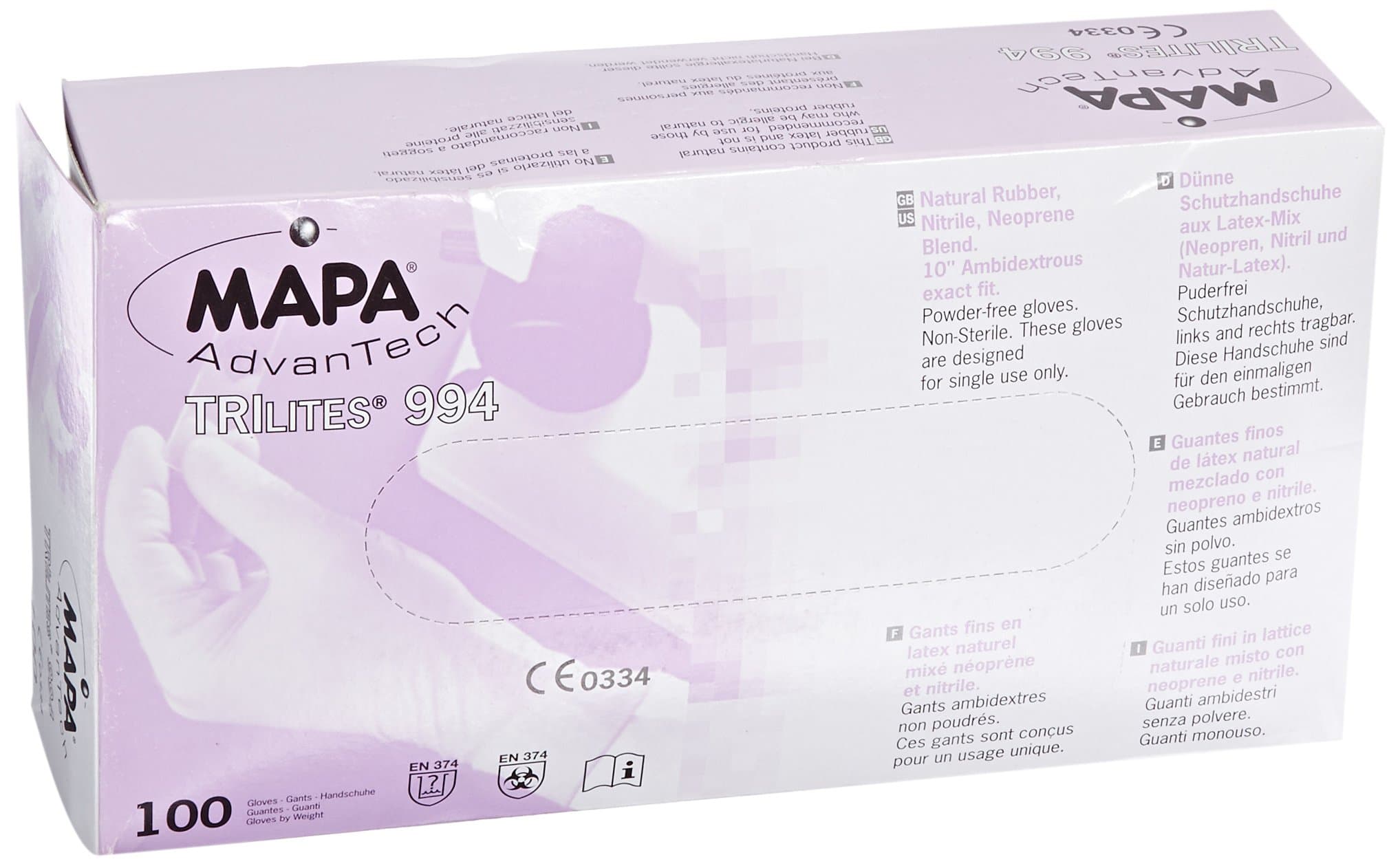MAPA TRIlites 994 Tri-Polymer Glove, Disposable, 0.006" Thickness, 10" Length, X-Large, Purple (Box of 100)