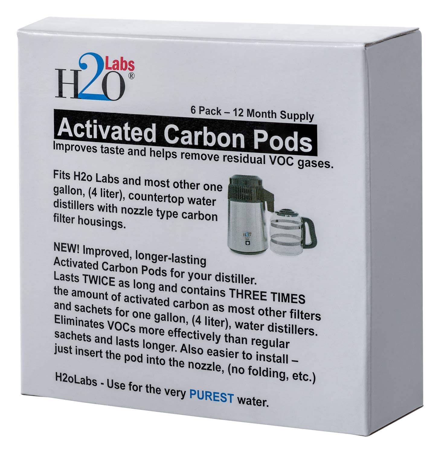 H2o Labs Activated Carbon Pods for Water Distillers, More Activated Carbon and better VOC removal than other brands. (Full Year Supply).
