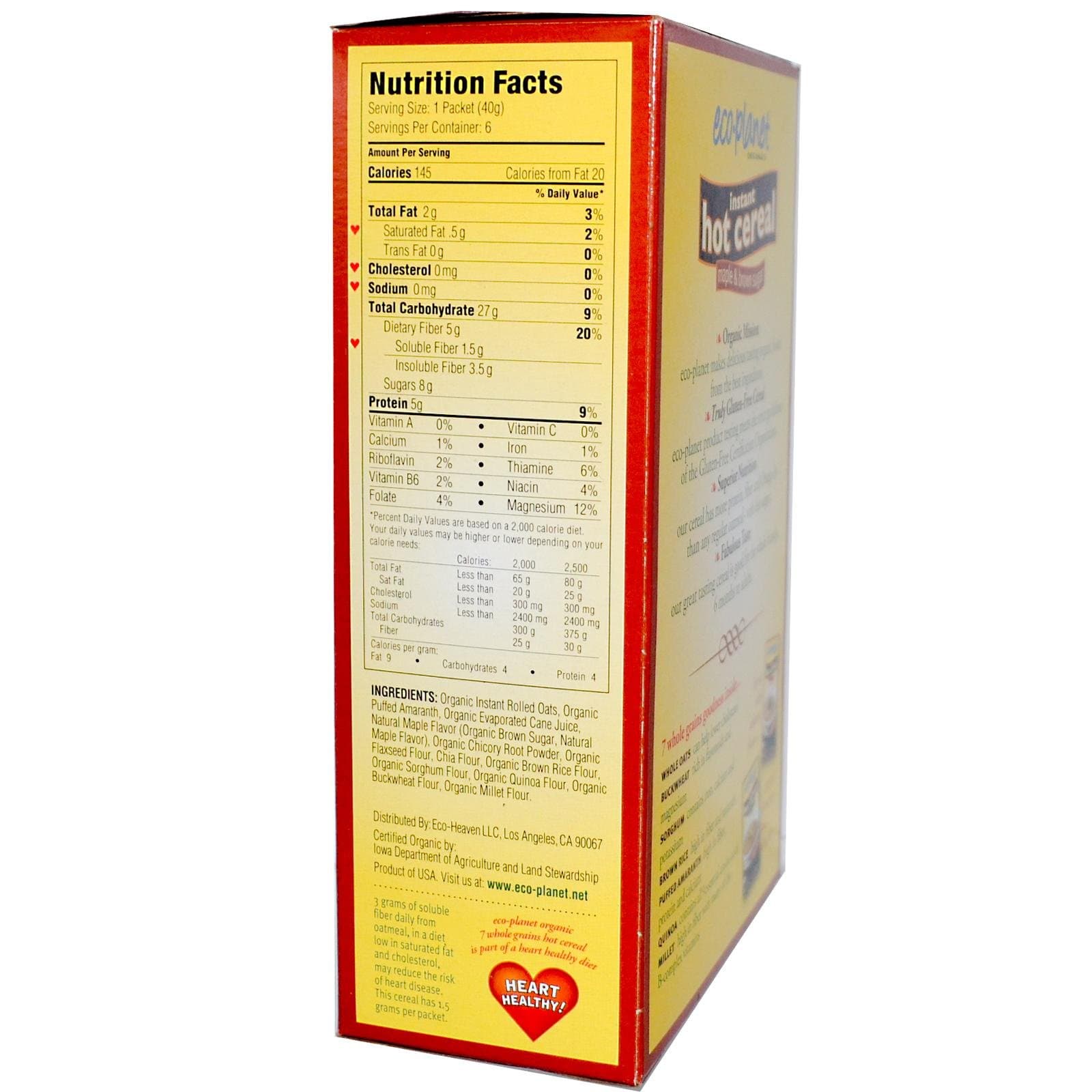 Eco-Planet Instant Oatmeal Gluten Free Maple & Brown Sugar 7 Whole Grains, 8.46 oz