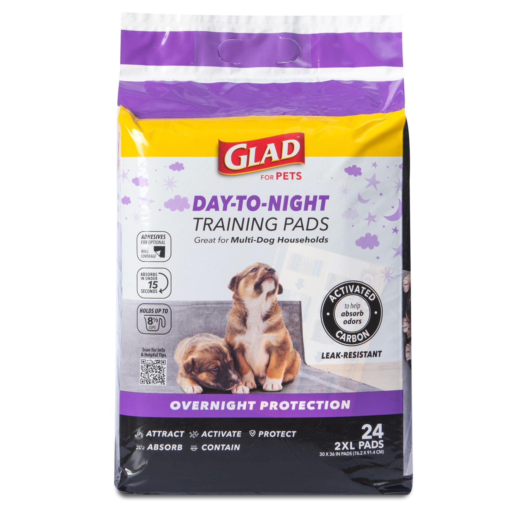 Glad for Pets Activated Carbon Puppy Training Pads | Super Absorbent and Leak Proof Puppy Pee Pads, Giant Sized Dog, 24 Count, 30" x 36"