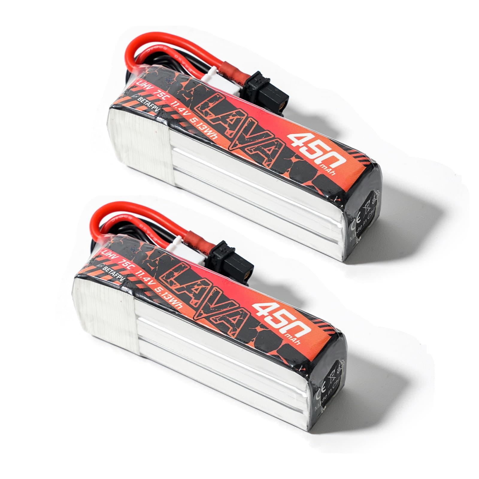 2pcs Lava 450mAh 3S 11.4V LiHV 75C FPV Lipo Battery with XT30 Connector, Rechargable Lipo Battery for FPV Racing Whoop Drone Quadcopters Like Pavo20 3S Brushless Drone, Pavo Pico Frame
