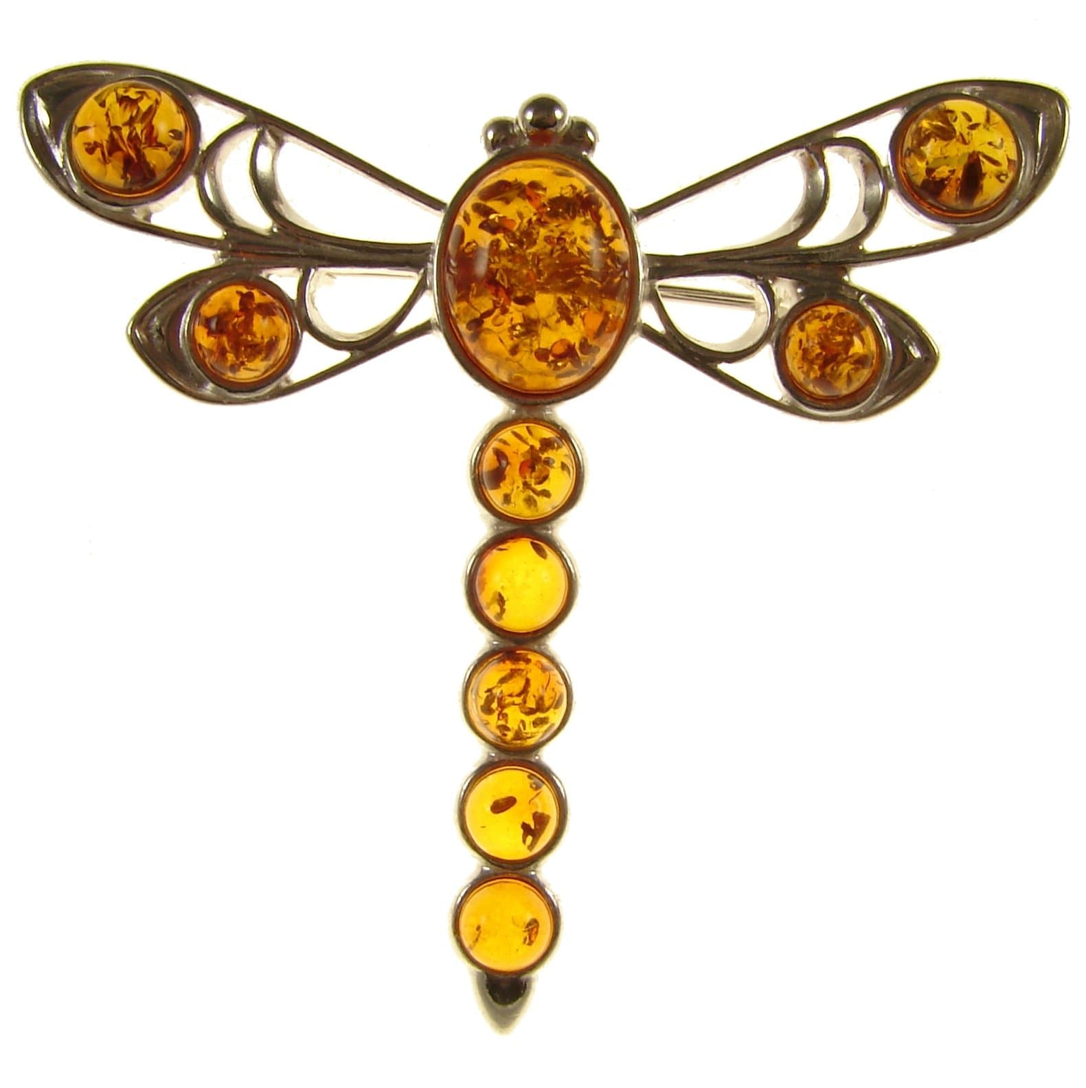 Baltic amber and sterling silver 925 cognac dragonfly brooch pin