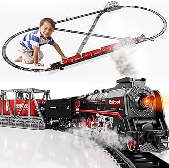 Train Set - Train Toys for Boys w/Steam Locomotive, Train Carriages & Tracks