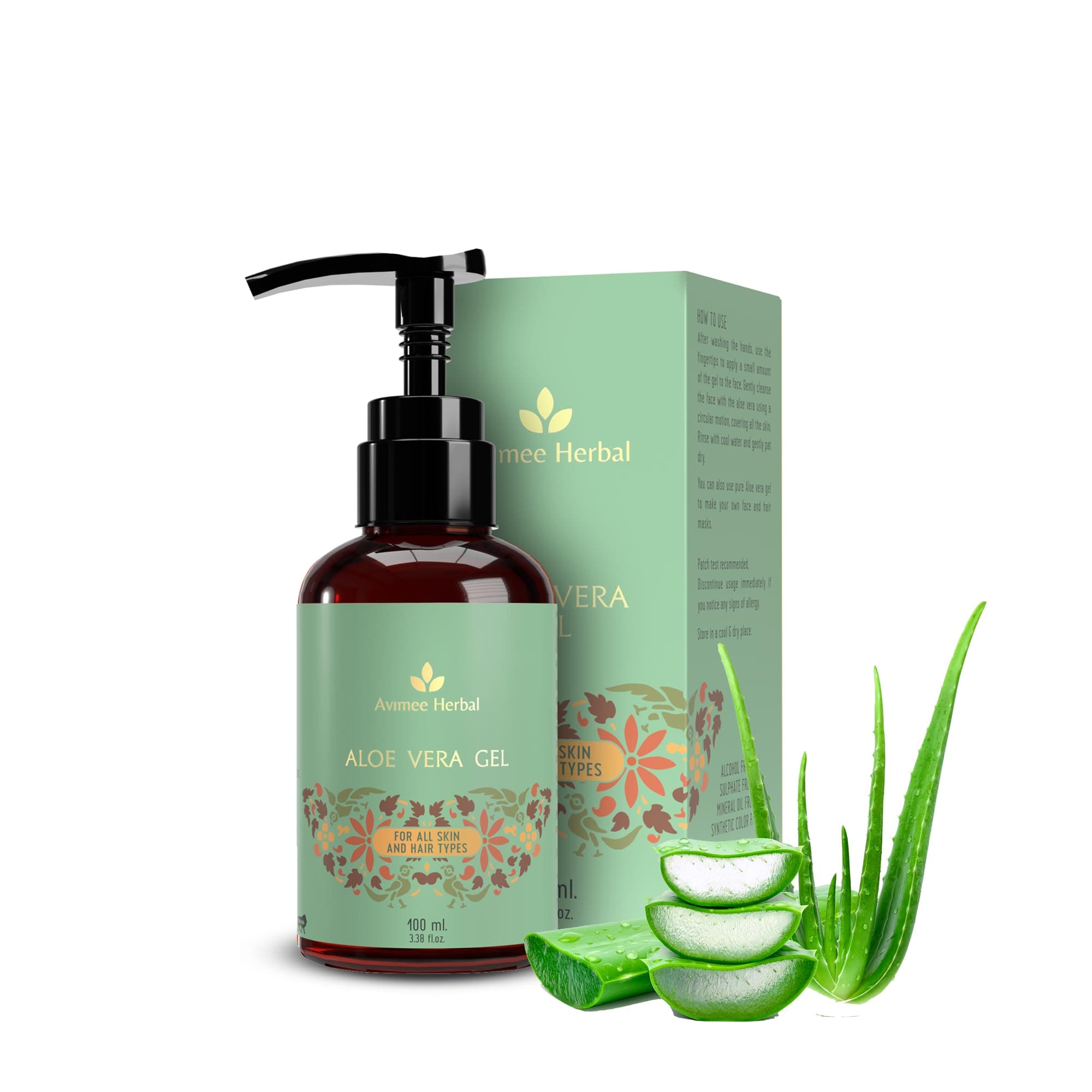 Pure Aloe Vera Gel for Skin and Hair - 100 ml | Hydrates, Moisturizes & Soothes Irritated Skin | Vitamin E & Natural Emollients