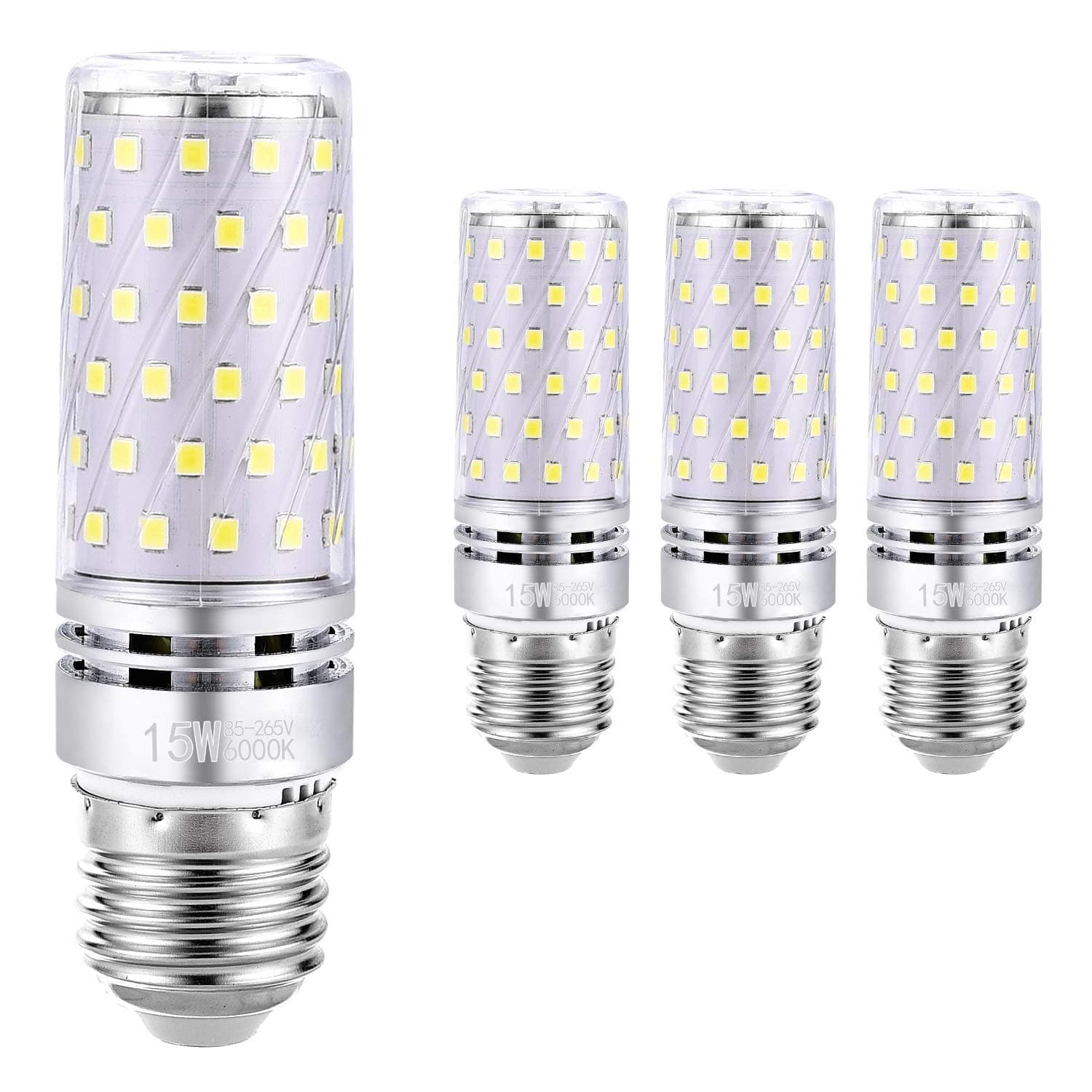 HzSane E27 LED Corn Bulbs 15W, 120W Incandescent Bulbs Equivalent, 6000K Daylight White Candelabra E27 Screw Bulbs, 1500Lm, Edison Screw LED Light Bulbs, Non-Dimmable, 4-Pack [Energy Class A+]