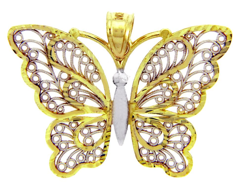 14k Two-tone Gold Filigree Parvana Butterfly Pendant