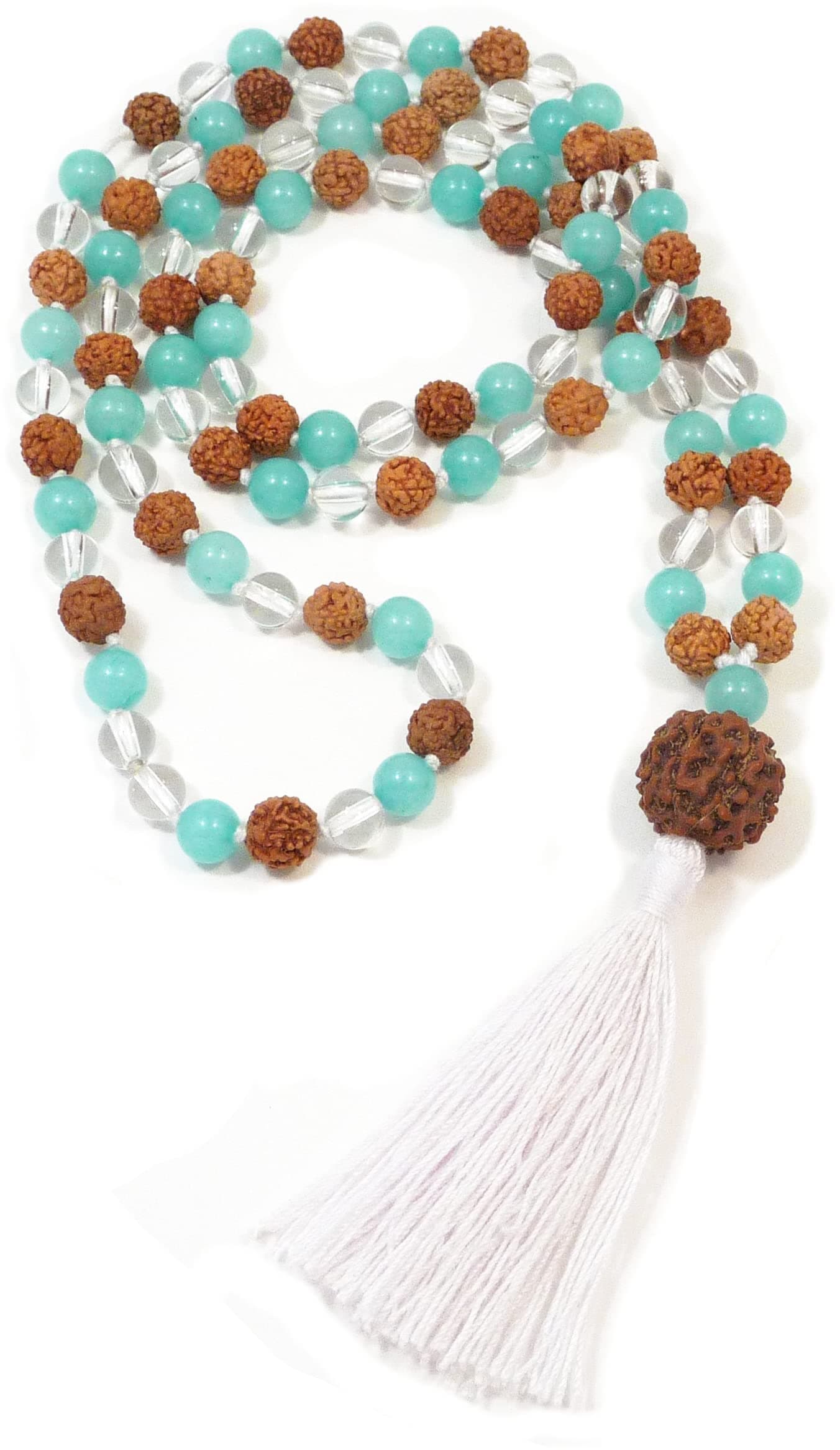 Blessed Water Mala 108 Beads Amazonte, Quartz Crystal & Rudraksha