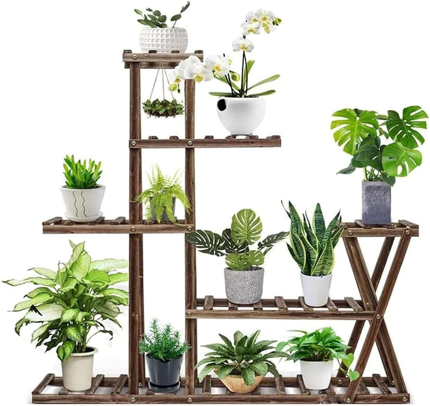 WENBO Wood Plant Stand, Indoor Outdoor Plant Display, Multi Flower Shelves Stands, Garden Plant Shelf Rack Holder in Corner Living Room Balcony Standing Shelf