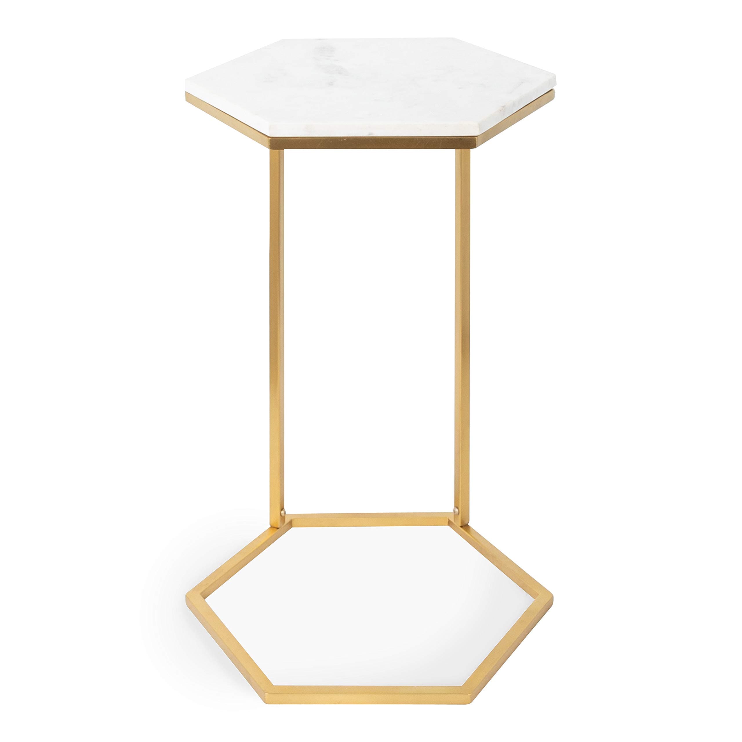 Kate and Laurel Trillion Modern C-Table, 16 x 16 x 28, Gold, Chic Marble End Table with Geometric Top
