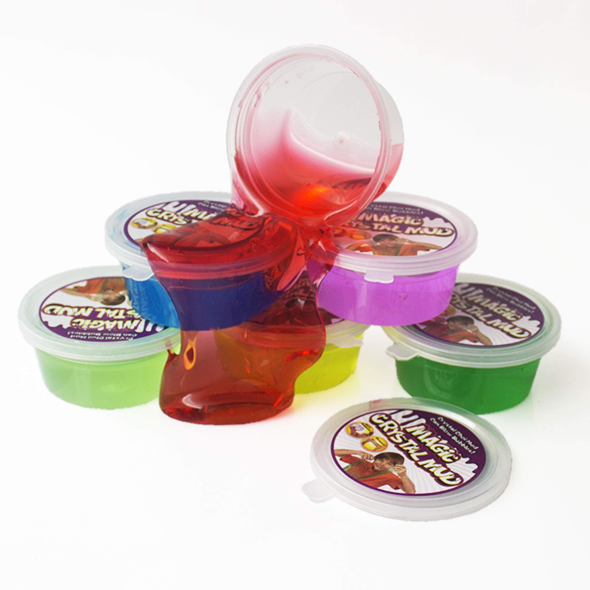 ToysCentral Non Toxic Slime for Kids, Pack of 6 Bubble-Making Crystal Slime of Assorted Colours, Straws Included