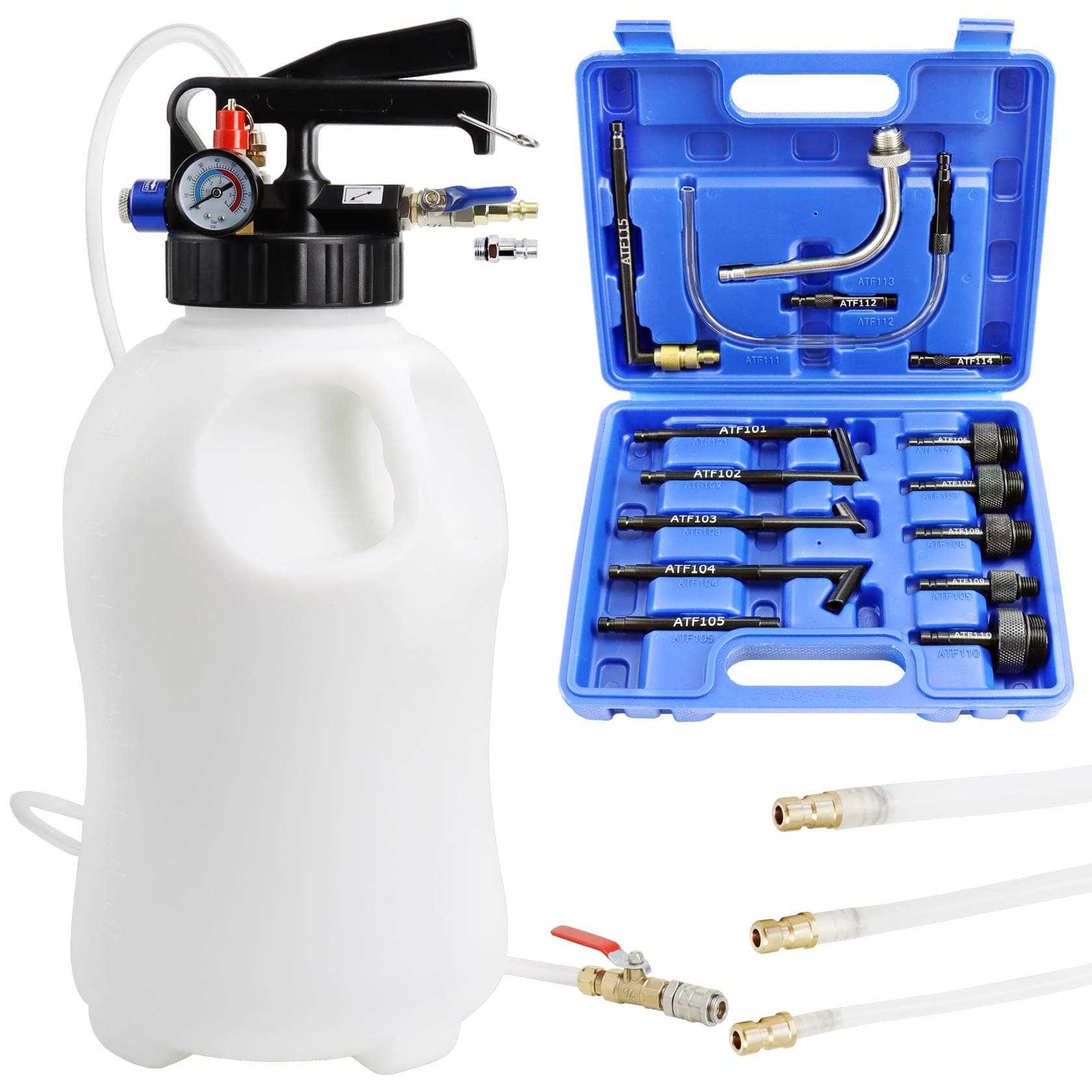 YSTOOL 10L Pneumatic Fluid Extractor Dispenser Set ATF Refill Tool Kit for Changing Oil in Engine Transmission Differential Transfer Case Gear Gearbox Power Steering Coolant with Pump Assembly Tank