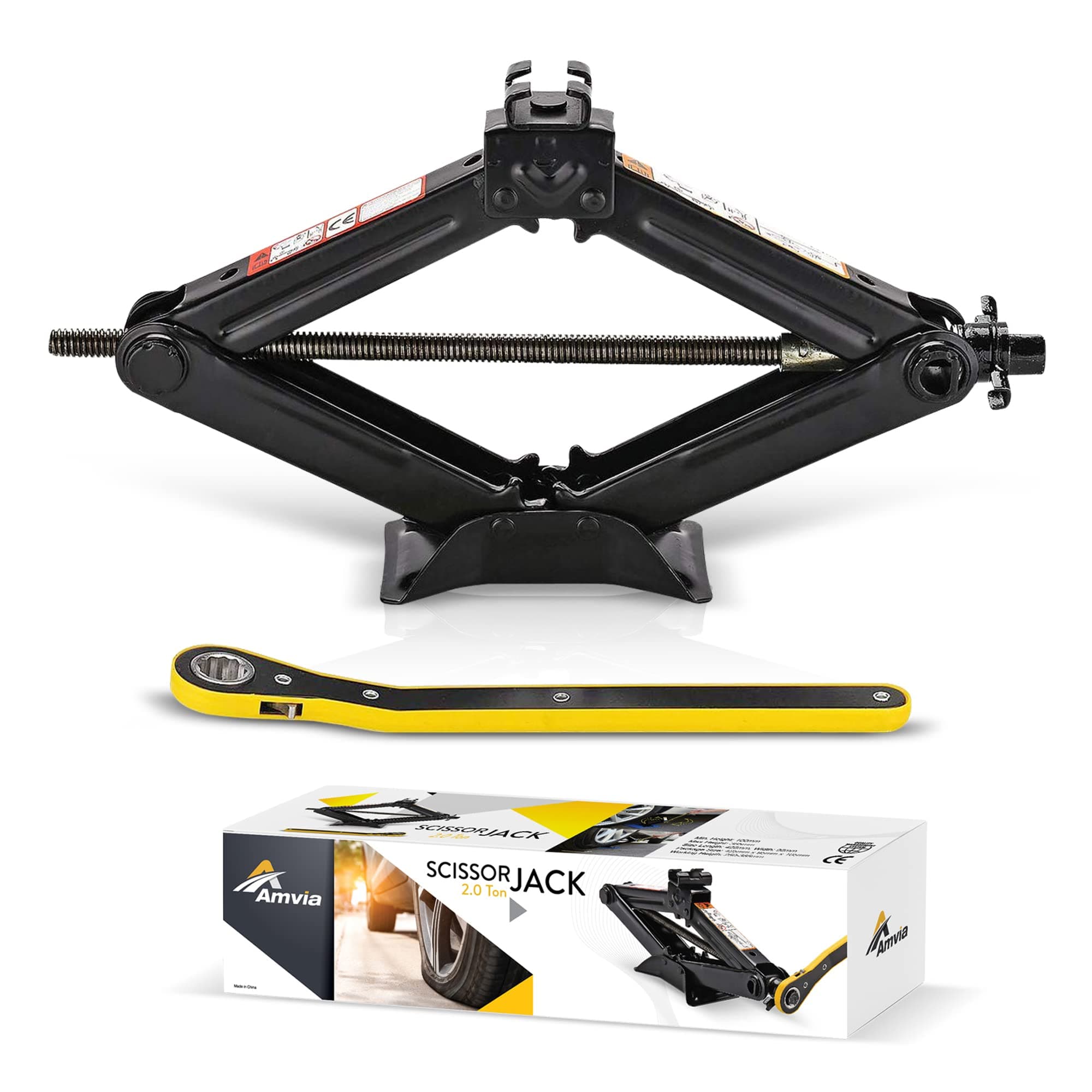 Scissor Jack for Car - 2.0 Ton (4,400 lbs) | Car Jack Kit - Tire Jack | Portable, Ideal for SUV and Auto - Smart Mechanism with Ratchet | Heavy Duty Material