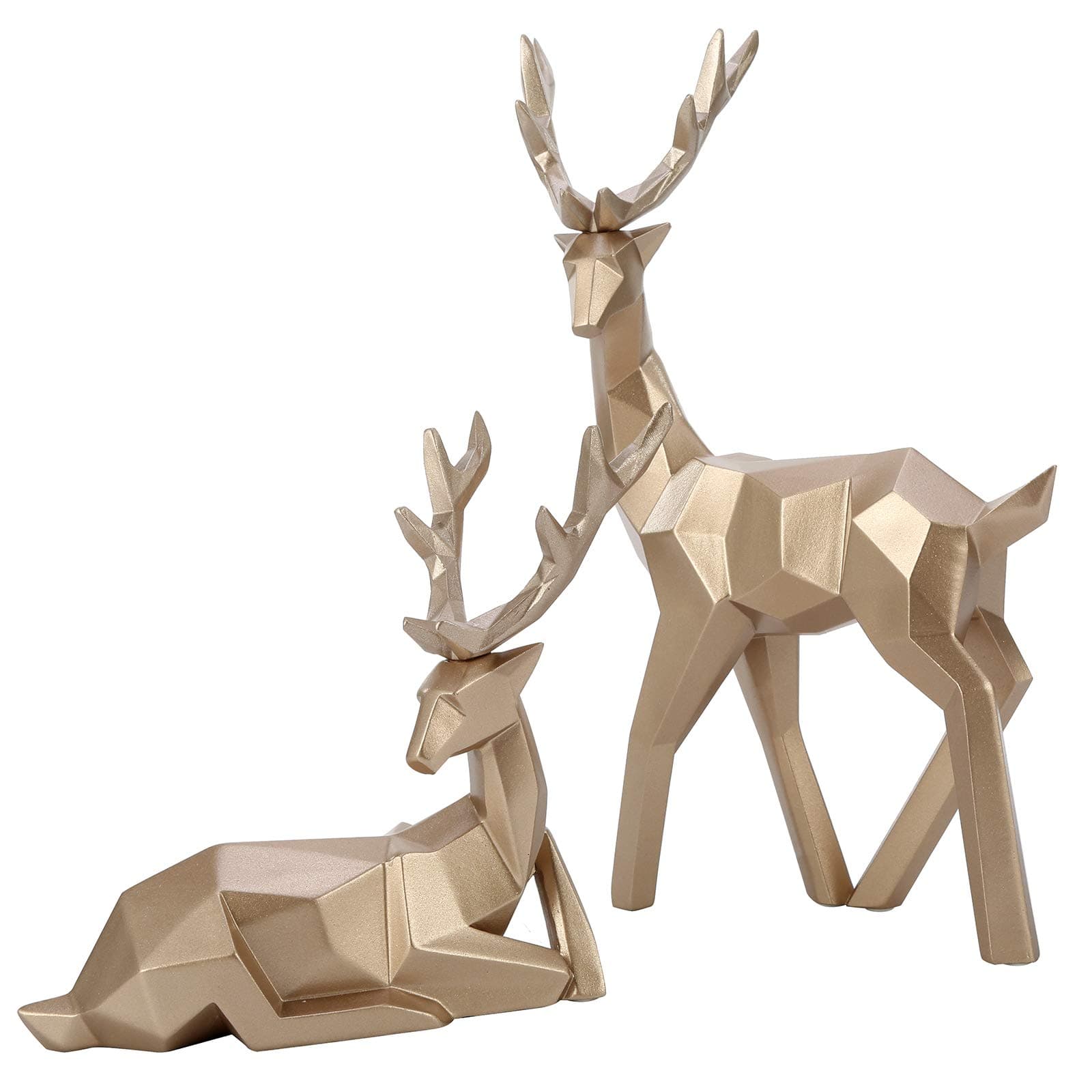 FAMKIT 2Pcs Modern Resin Deer Statue Sculpture Home Desktop Cabinet Ornaments Decoration Golden