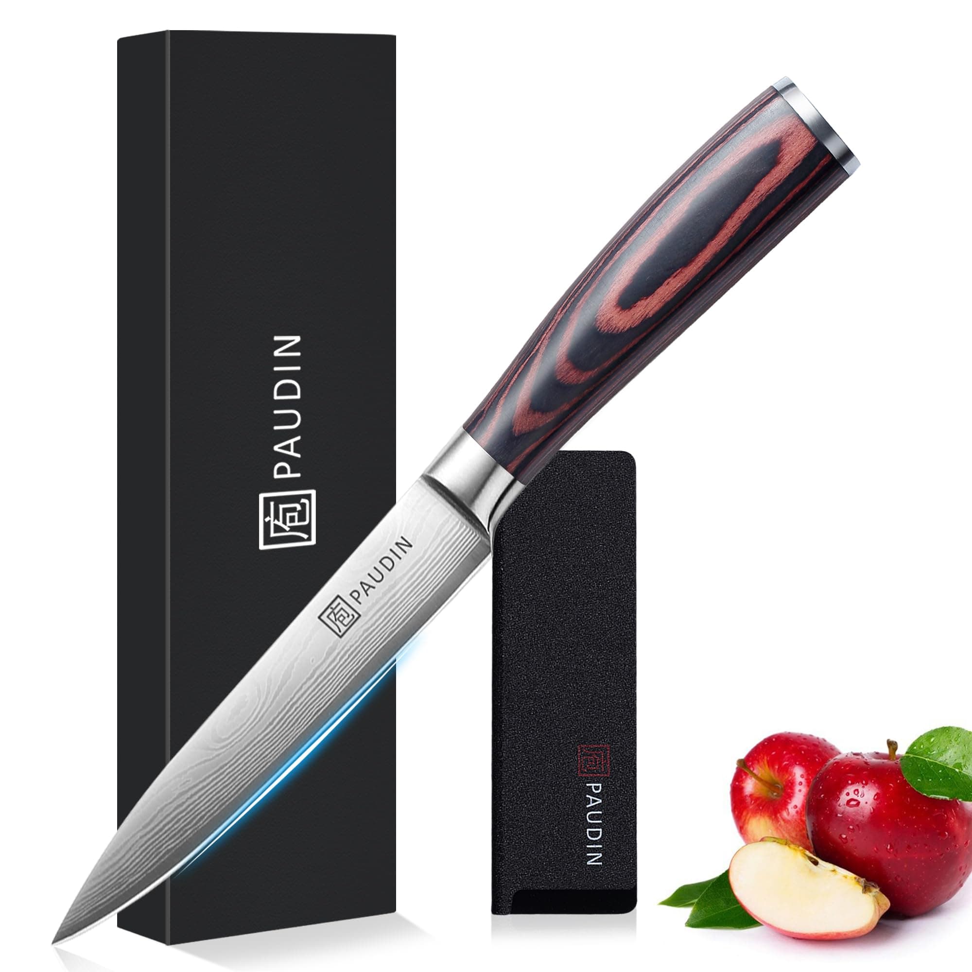 PAUDIN Utility Knife, Kitchen Knife 5 Inch, High Carbon Stainless Steel, Multipurpose Paring Knife for Fruit and Vegetable Cutting with Wooden Handle, Premium Gift Box