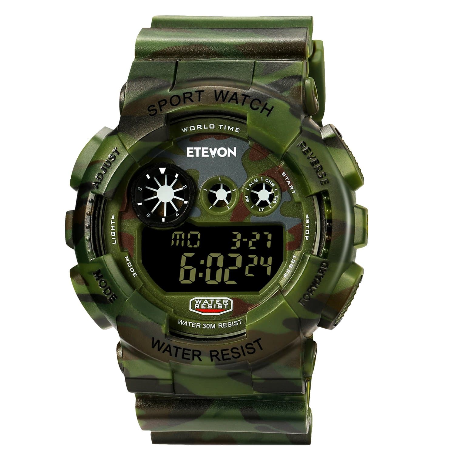 ETEVON Mens’ Big Face Sport Watch - Waterproof Digital Electronic Military Wrist Sports Watch with Silicone Band Luminous Alarm Stopwatch Watches for Teenagers