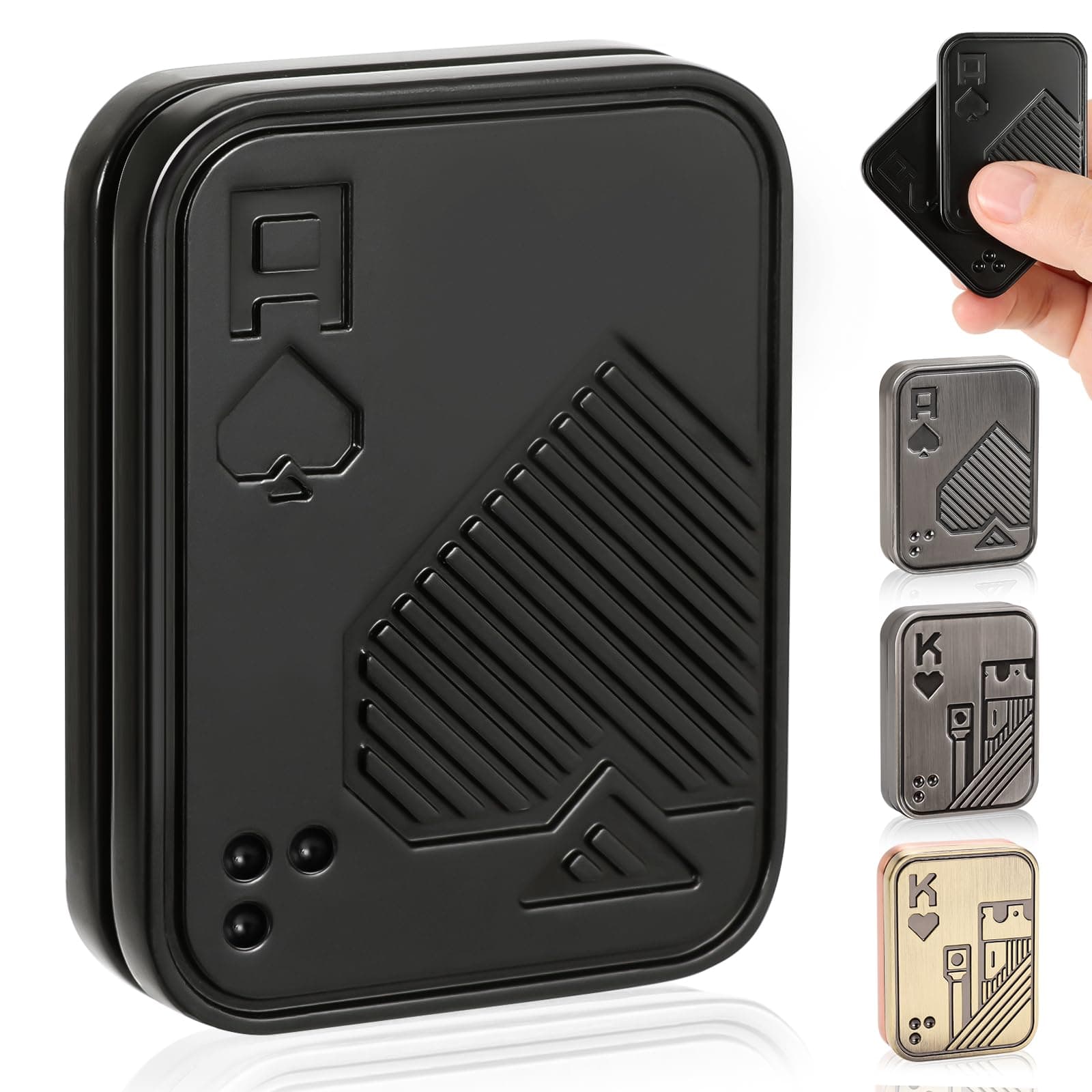 Fidget Slider, Metal Poker Push Card, Fidget Toys, Fidget Clicker, Fidget Toys for Adults, Relieve Stress Anxiety ADHD, Gift for Boyfriend, Husband and Father (Black A)