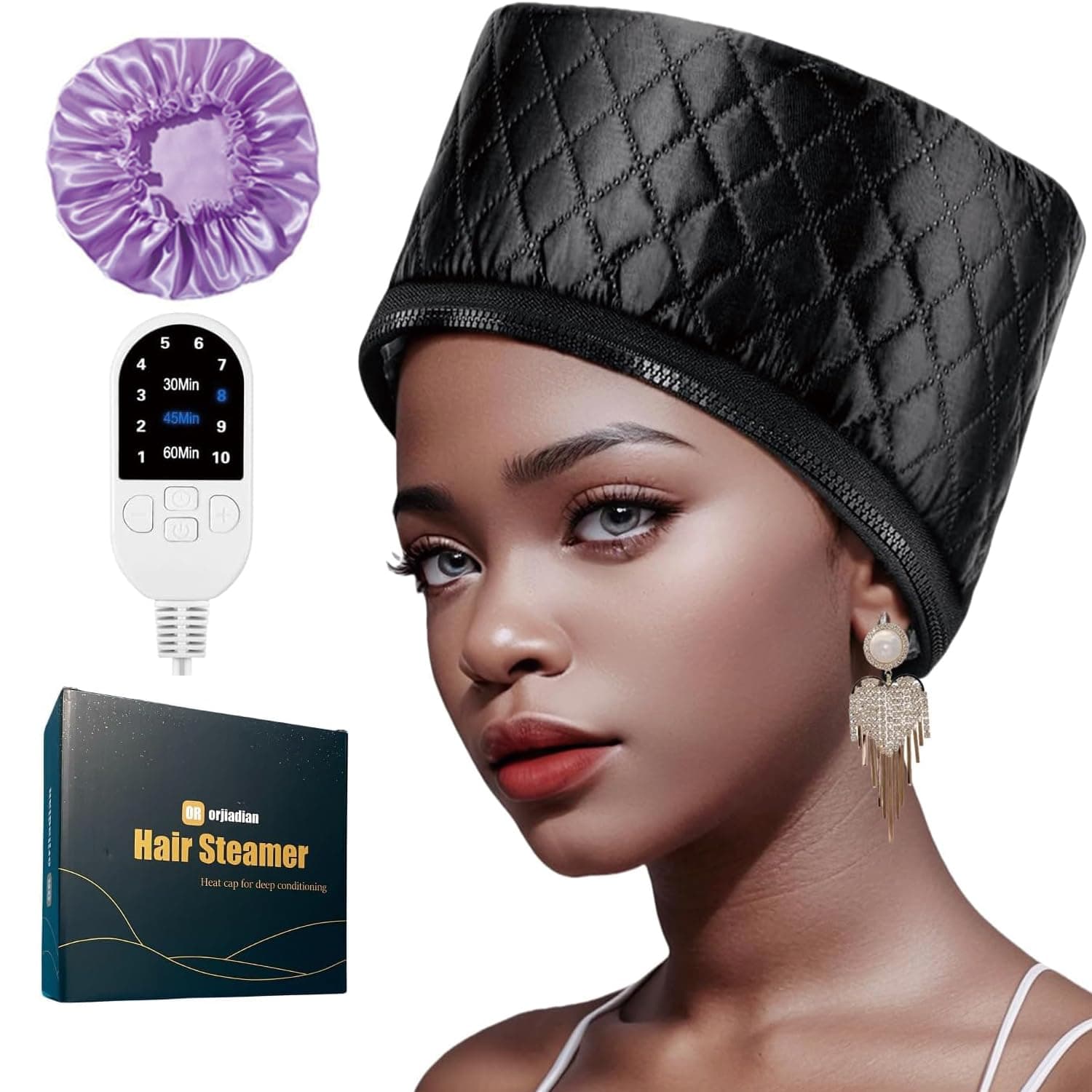 Heat Cap for Deep Conditioning, Thermal Steam Cap for Hair Treatment, Hair Steamer for Black Natural Hair, 10-Level Quick Heating Caps for Home Use.
