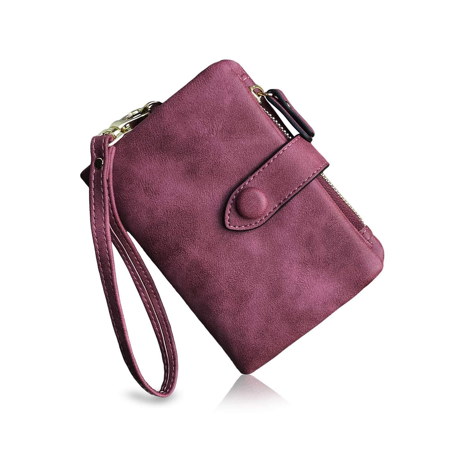 Womens Small Bifold Leather Wallets RFID Ladies Wristlet with Card Slots id Window Zipper Coin Purse