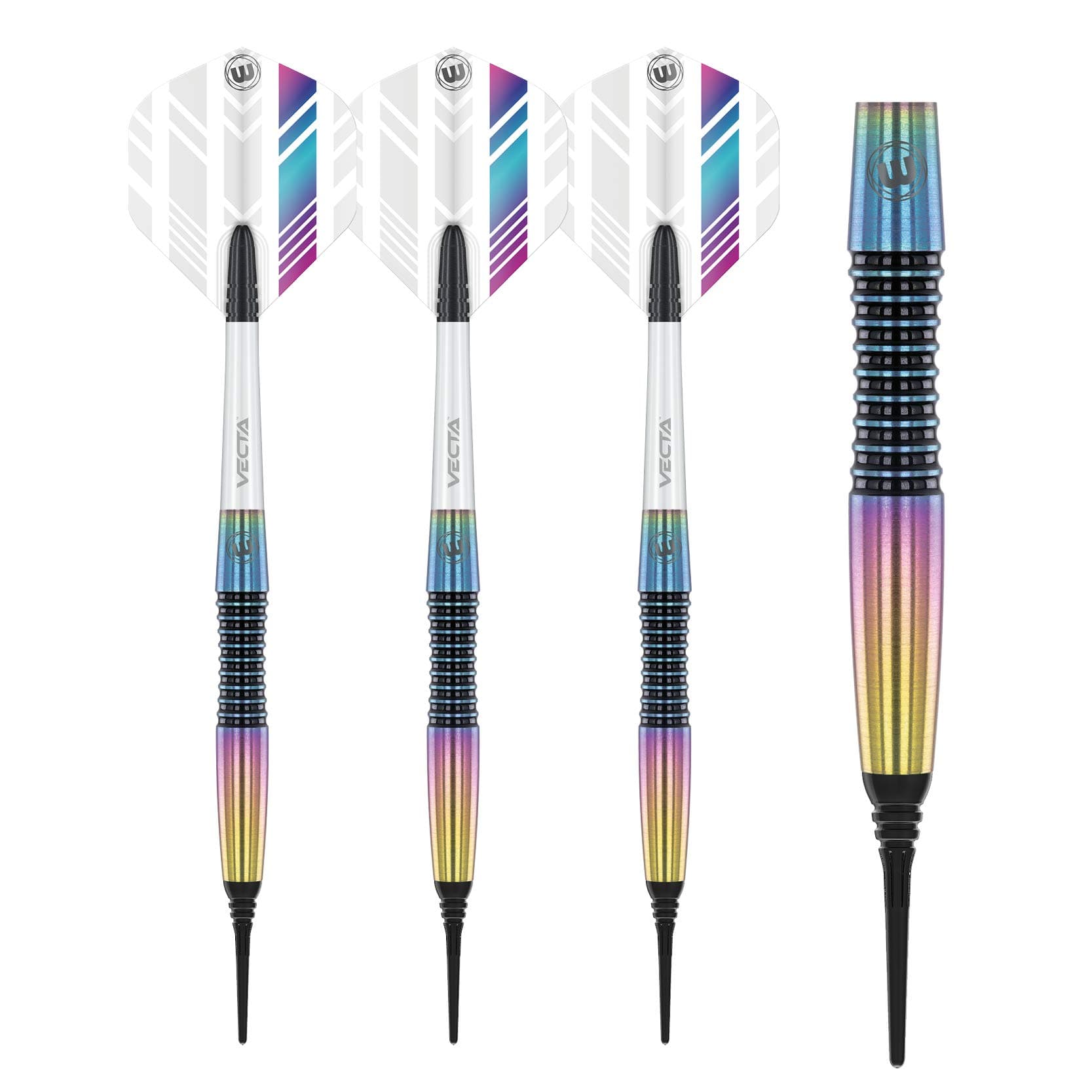 WINMAU Elektra 90% Tungsten Soft Tip Darts with Prism Flights and Vecta Shafts (Stems) 18 gram - Urban Grip - Match Weighed - Streamline Torpedo Profile