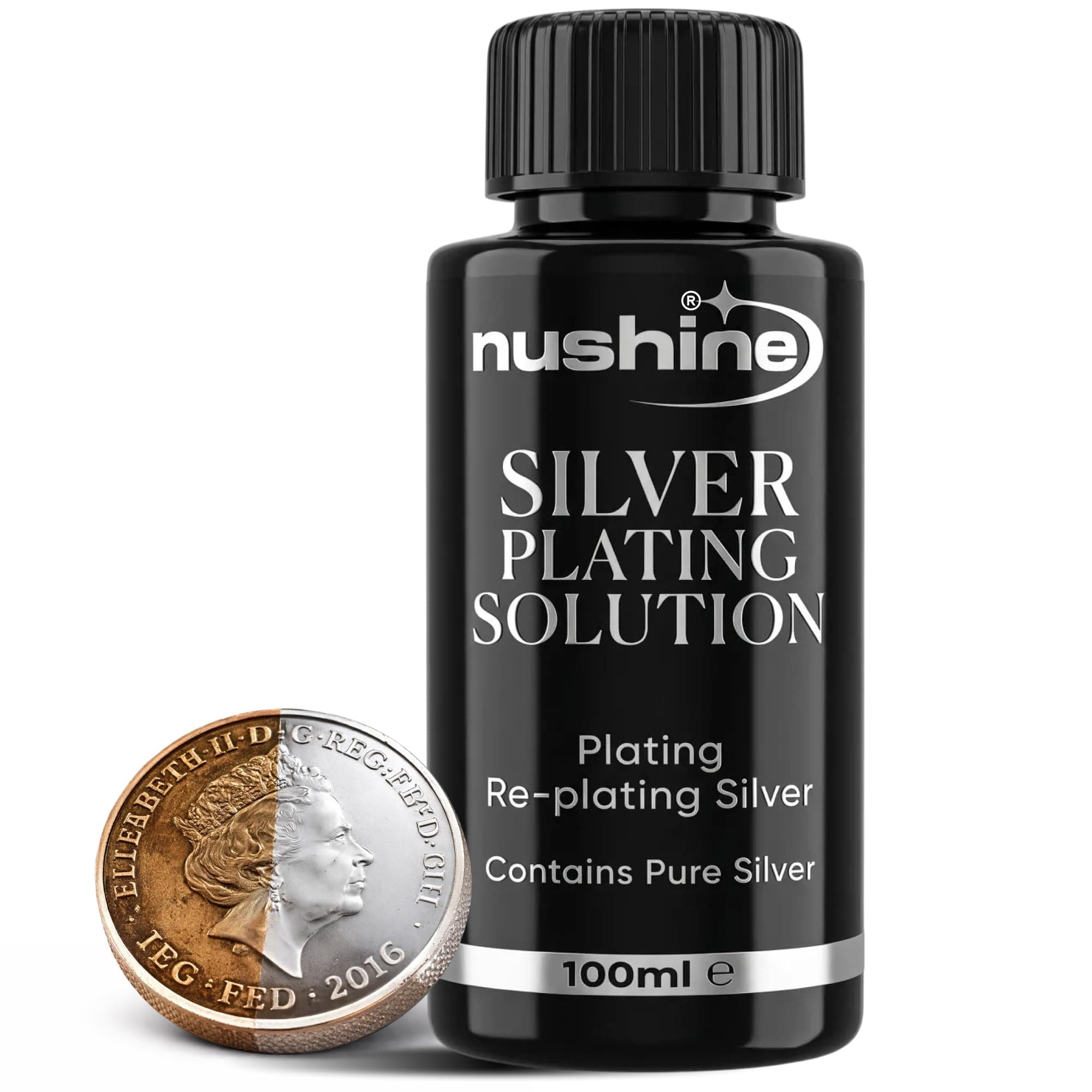 Nushine Silver Plating Solution 3.4 Oz - Permanently Plate PureSilver onto Worn Silver, Brass, Copper and Bronze ONLY (Ecofriendly Formula)