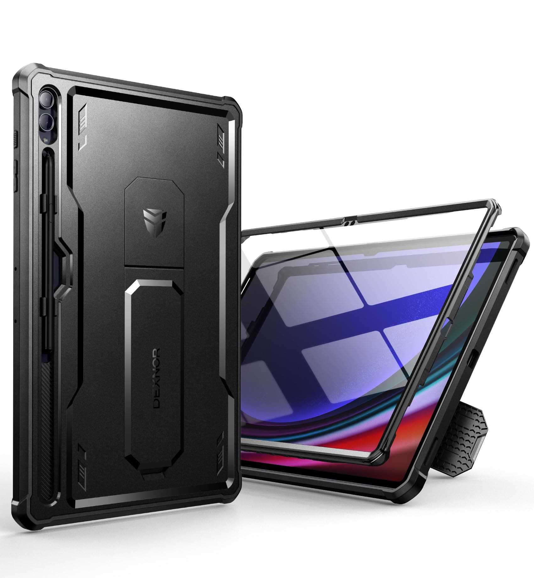 Samsung Galaxy Tab S10 Ultra/S9 Ultra/S8 Ultra Case, Dexnor [Built-in Screen Protector & Kickstand] Shockproof Military Grade Heavy Duty Protective Cover (Black)