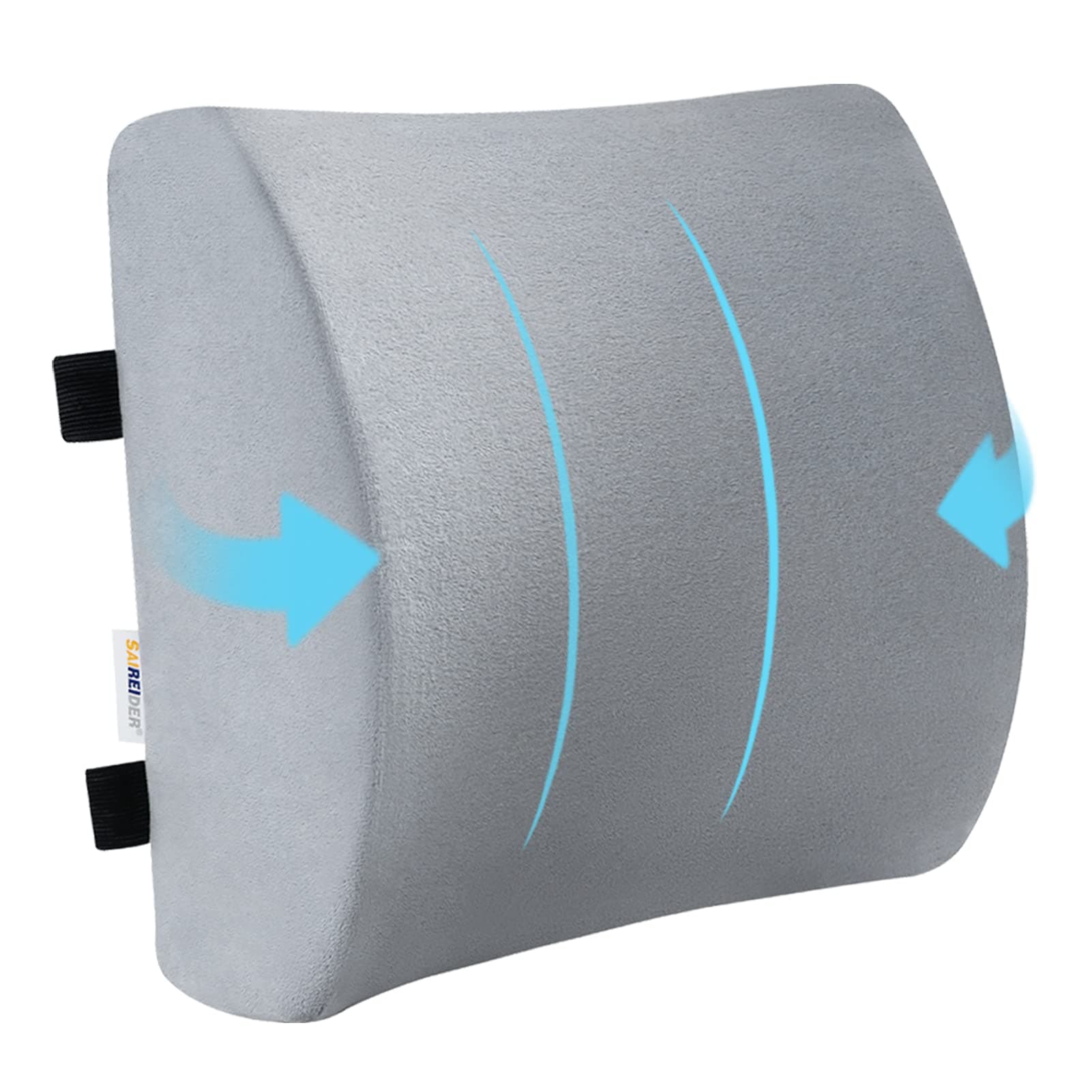 SAIREIDER Lumbar Pillow, Memory Foam Office Chair Back Support Pillows Back Pain Relief Improve Posture, Lumbar Support Pillow for Car、Gaming Chair、 Home Chair, Double Adjustable Straps(Grey)
