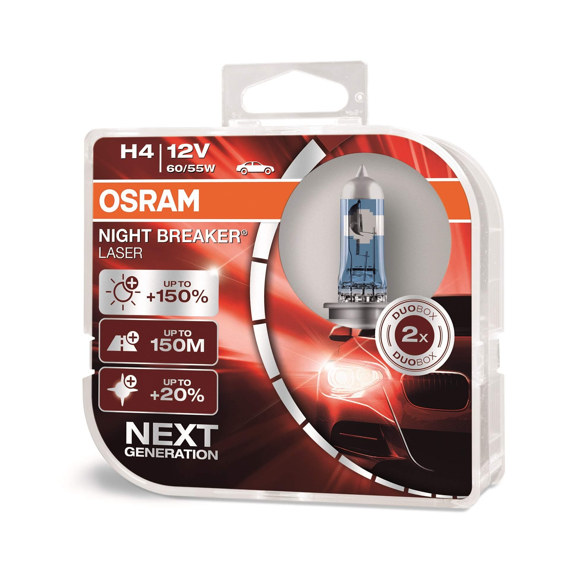 Osram H4 Night Breaker Laser Duo Box 64193NBL-HCB Light Next GEN (60/55W, 12V, Set of 2 Bulb,yellow,white) - Halogen