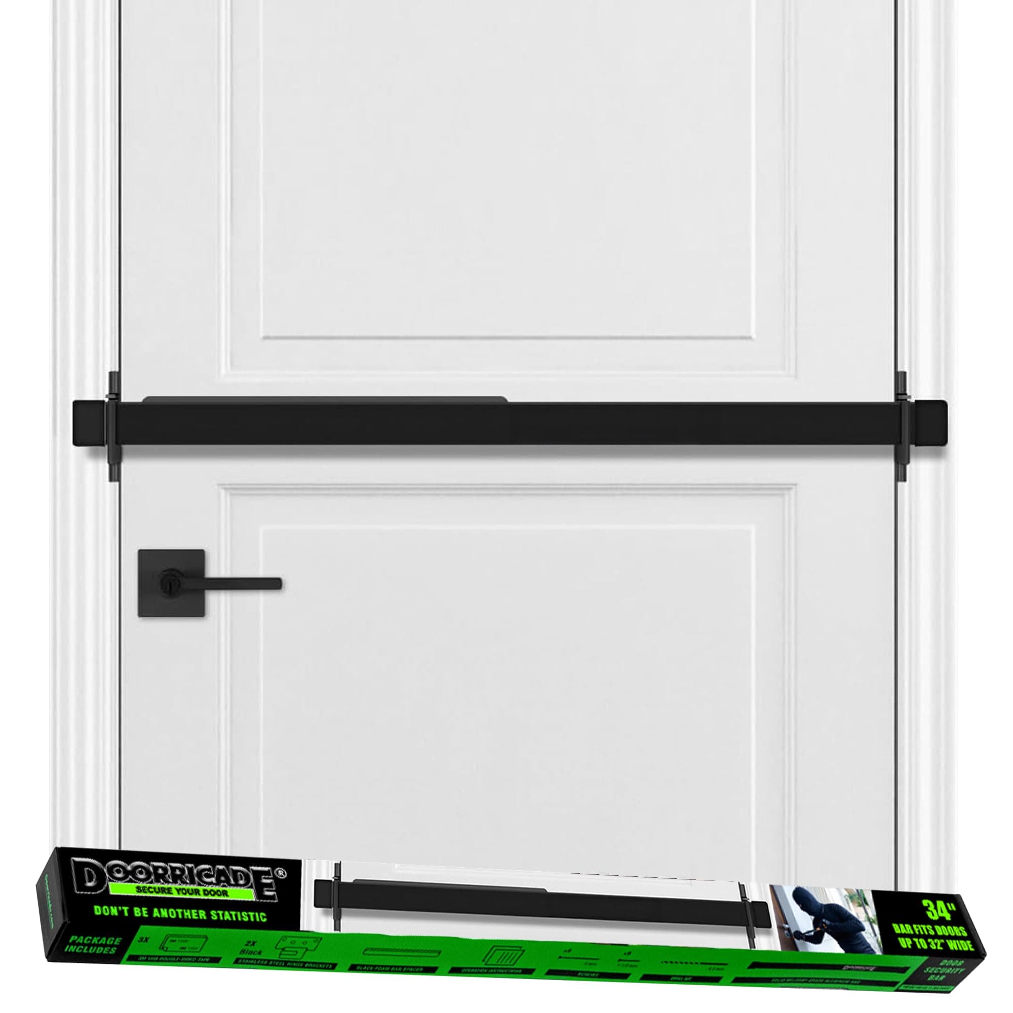 Door Security Bar Biid Arcade-Inside Opening Front Door Safe Room Fits Doors Up To 32" Overall Width - Black Edition