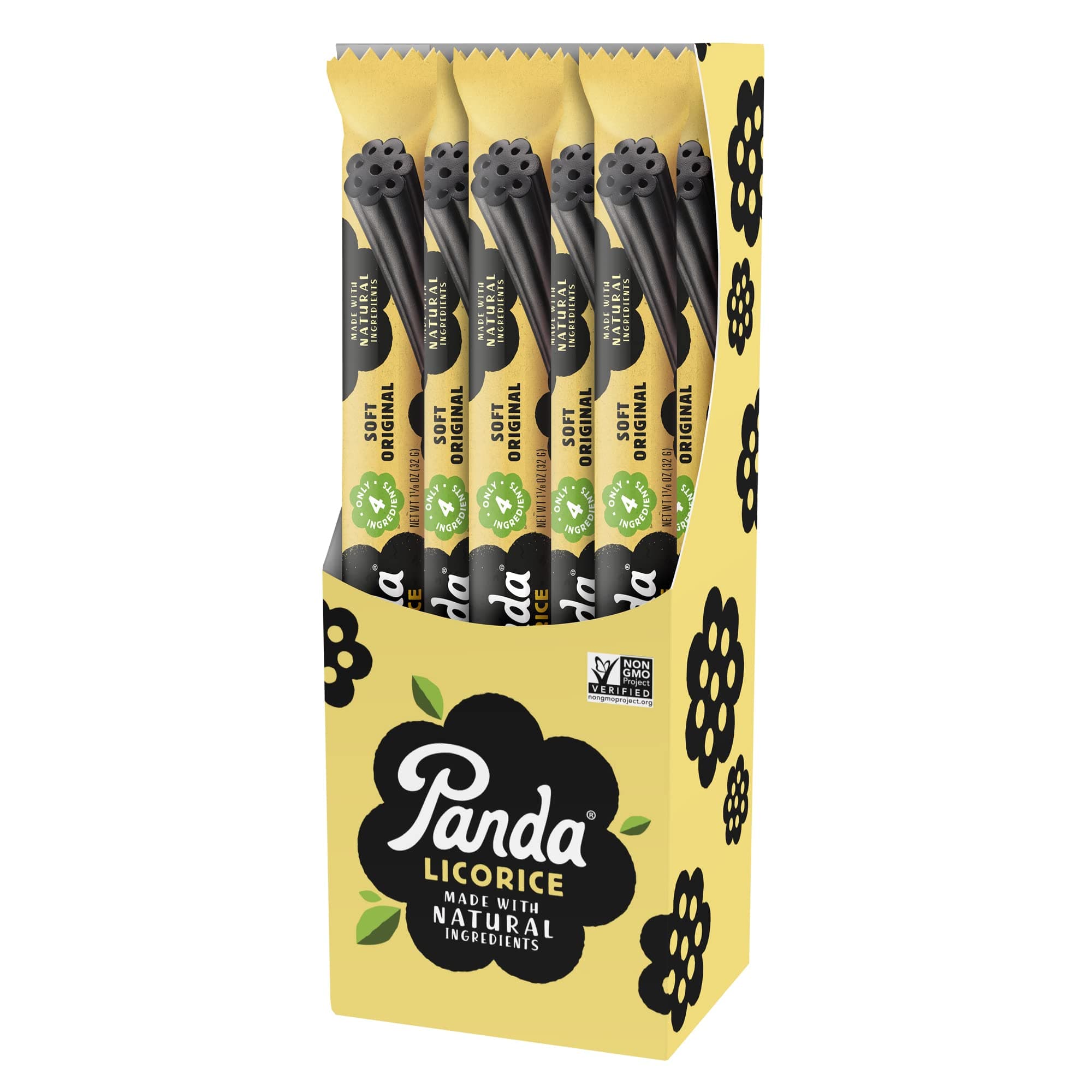 Natural Soft Original Licorice | Pure Panda Black Licorice Candy Made with Only Four Natural Ingredients | Non-GMO Project verified | Vegan & Fat Free | 32 Gr - 1,125 OZ x 20 Bars Pack