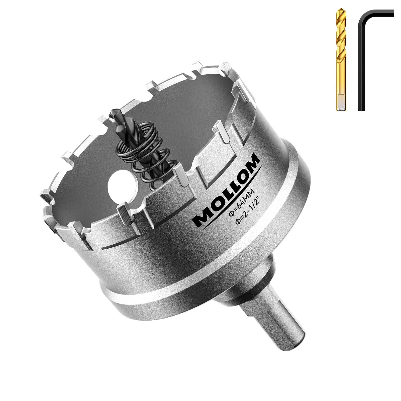 Mollom (2-1/2''|64mm) Heavy Duty Carbide Hole Saw with 2 Pilot Drill Bits, Hole Cutter cuts Stainless Steel, mild Steel, Iron, Copper, Brass, Plastic