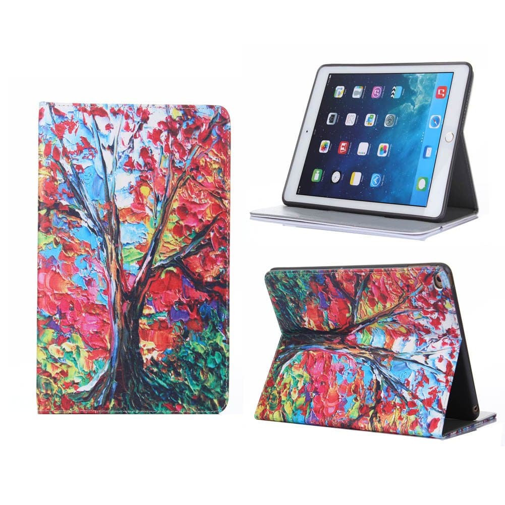 Oil Painting Art Series Maple Tree Style Smart Wallet Leather Case Stand with Card Holder for Apple iPad Air 2(iPad 6)(with Sleep/Wake Function)