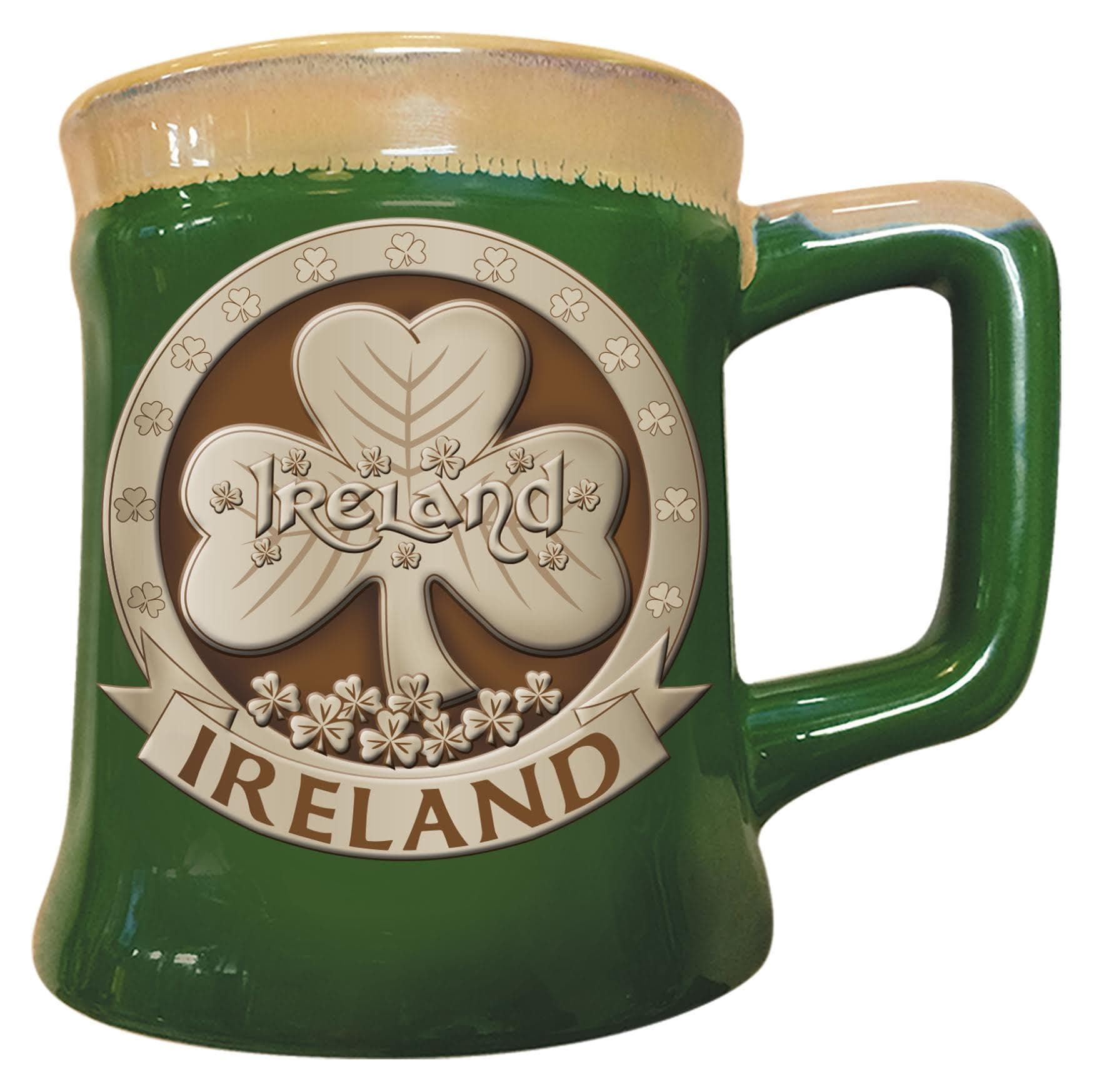 Carrolls Irish Gifts Designed Pottery Mug With A Shamrock Design, Green Colour