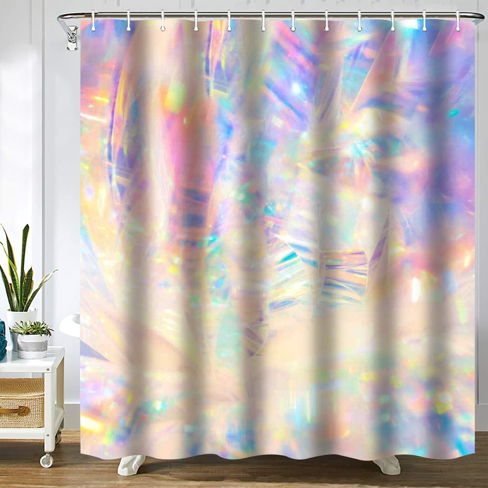 SPXUBZ Holographic Iridescent Metallic Rianbow Shower Curtain Waterproof Bathroom Decor Polyester Fabric Curtain Sets with Hooks,72x72 Inch