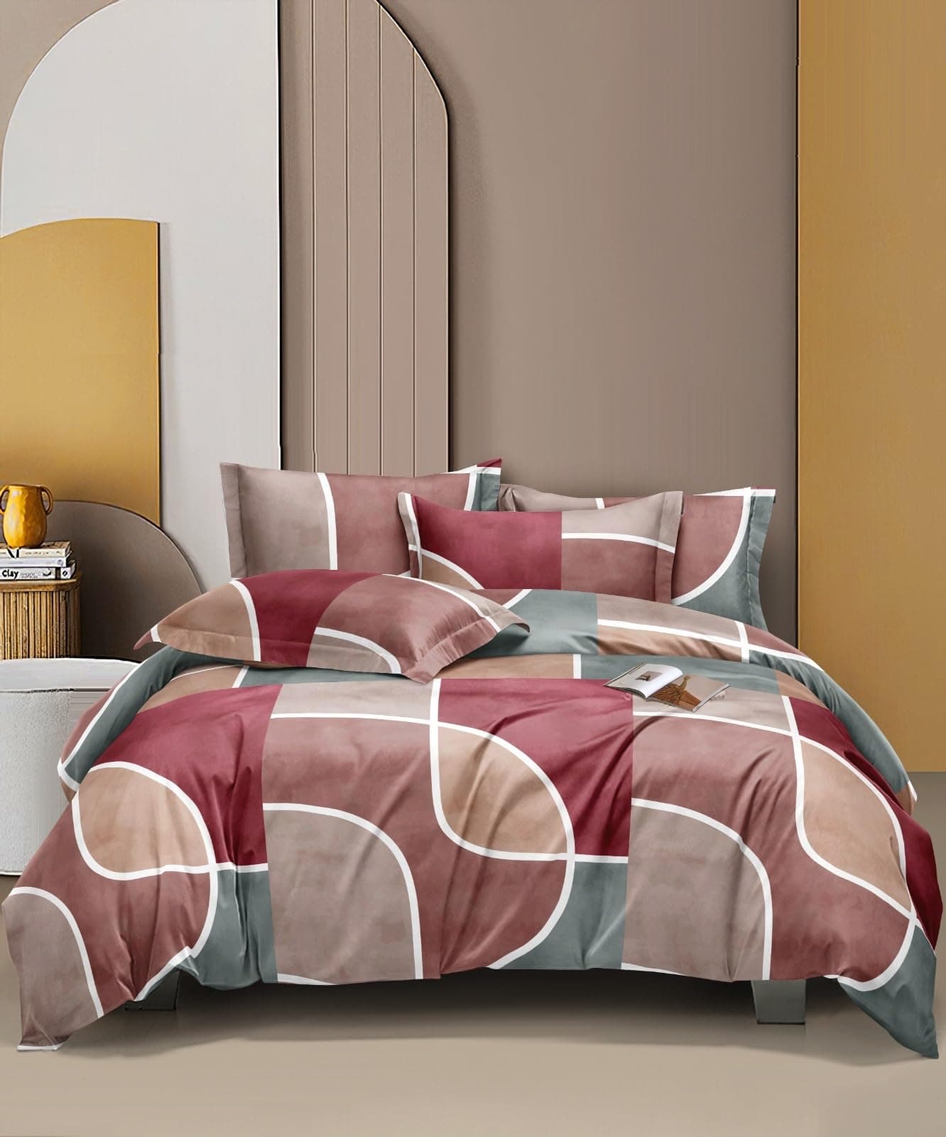 THE HOME STYLE Cotton Feel Glace Cotton Elastic Fitted All Around Printed King Size Double Bed Bedsheet Wih 2 Pillow Cover (72"X78", Dusty Rose),400 TC