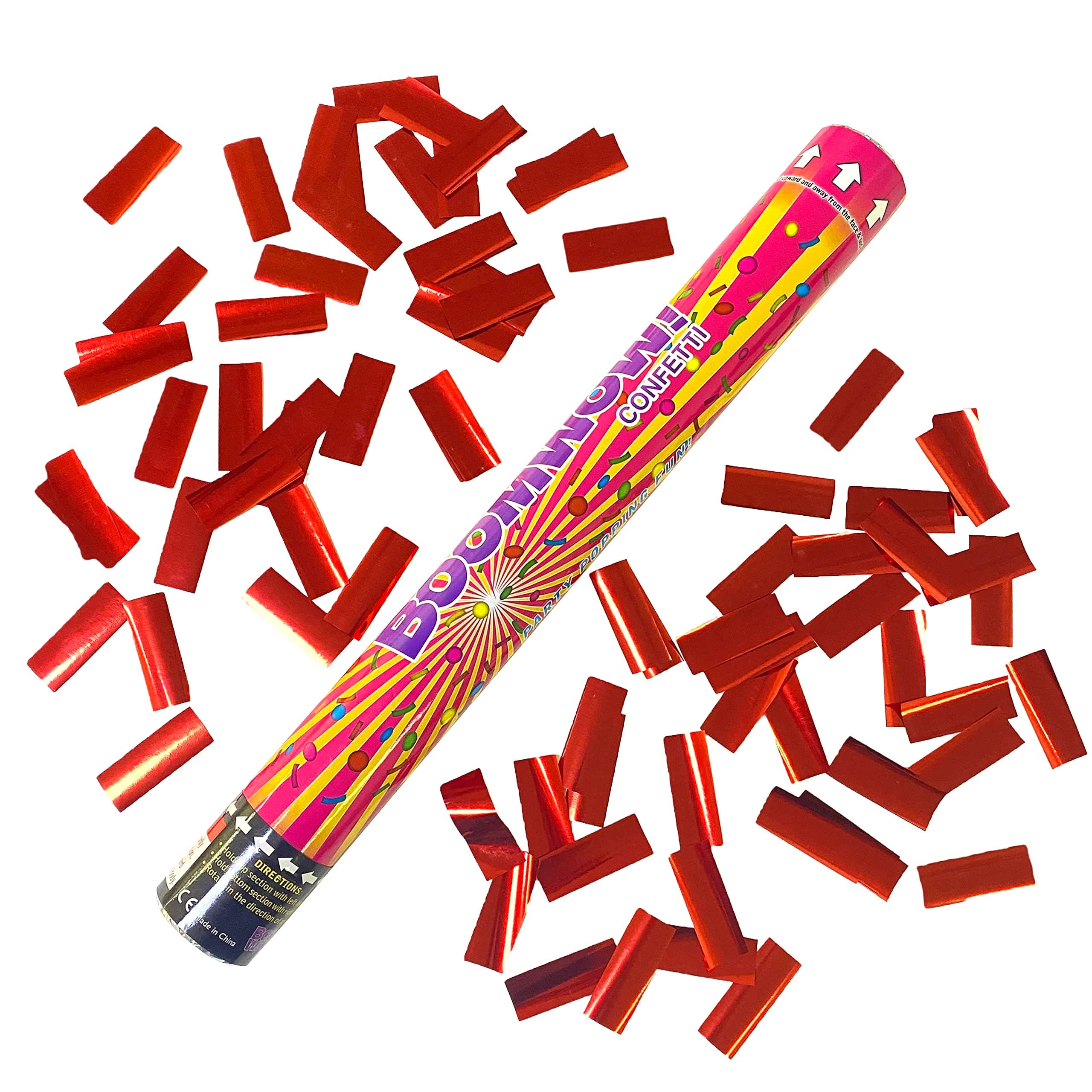 Confetti Twist & Shoot Popper for Parties, New Year Eve, Festivals, Weddings, Birthdays and all Celebrations, Compressed Air, 100% Safe (30 cm, Red Metallic)