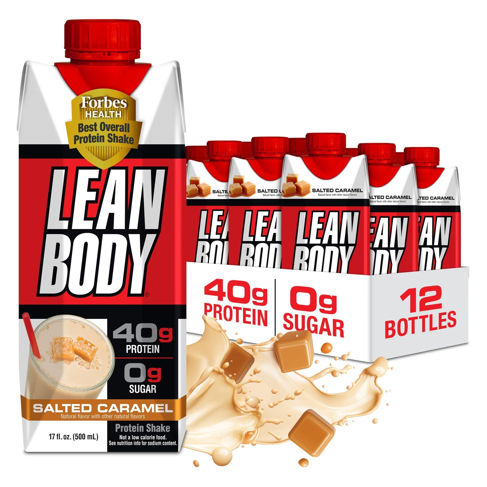 Lean Body Ready-to-Drink Salted Caramel Protein Shake, 40g Protein, Whey Blend, 0 Sugar, Gluten Free, 22 Vitamins & Minerals, 17 Fl Oz (Pack of 12)