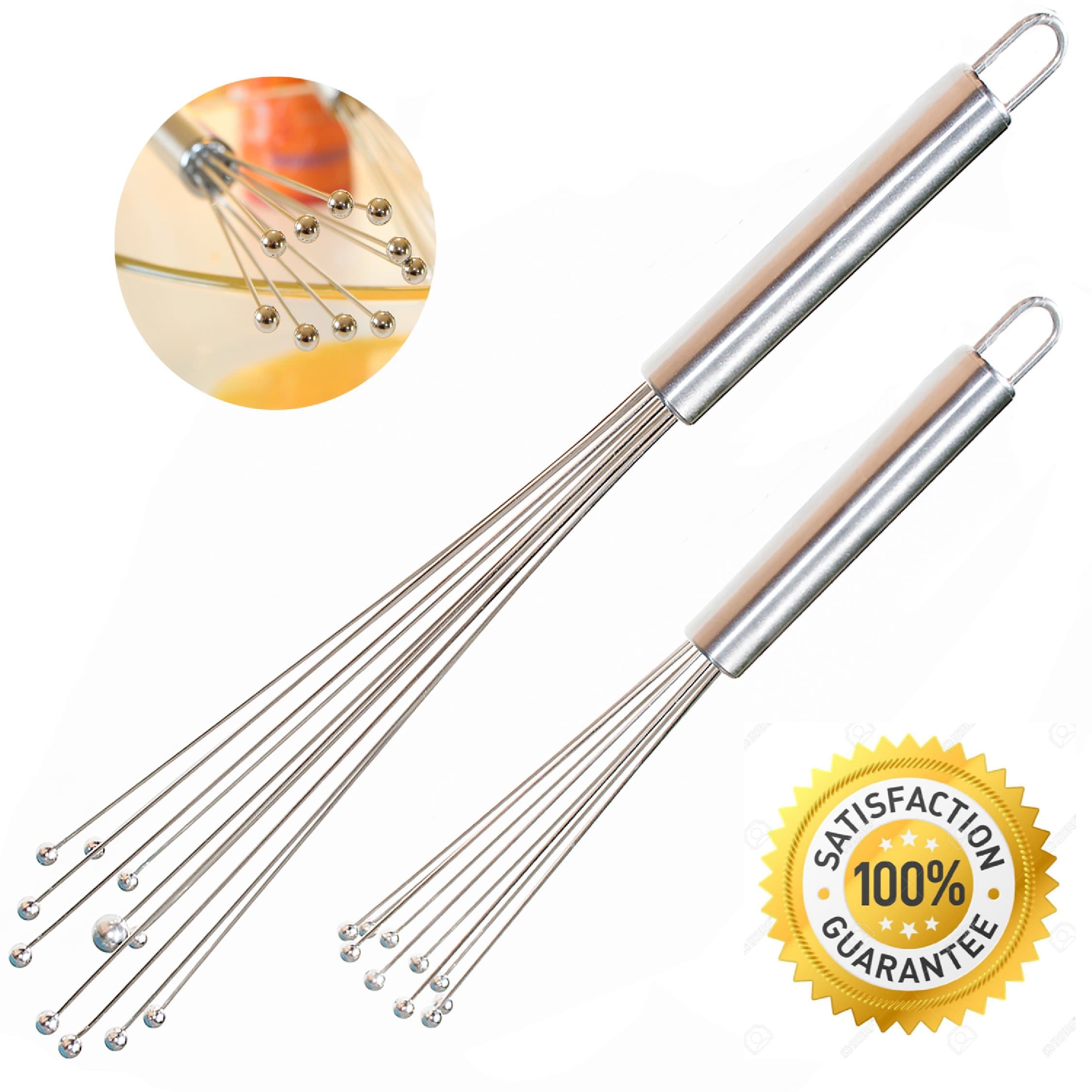 Stainless Steel Hand Mixer (Set of 2) by GalleyJoy — Premium Whisk — Egg Beater Sauce Mixer Whip Cream Aerator Best Kitchen Tool Ball Whisks