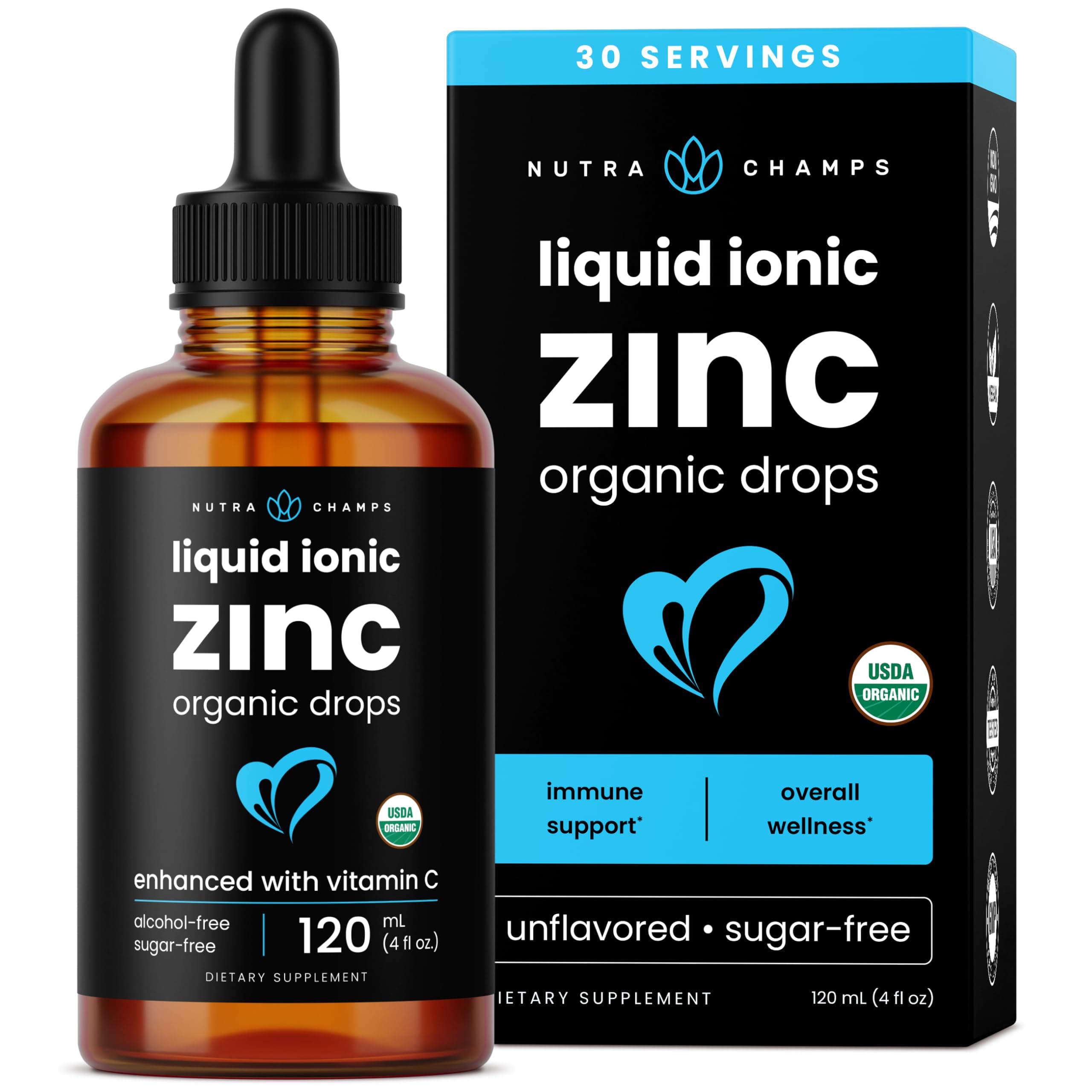 NutraChamps Liquid Zinc for Kids & Adults, Vegan, Pure Ionic Zinc Drops Enhanced with Vitamin C, Supplements for Immune Support, Sugar-Free Liquid 4 oz