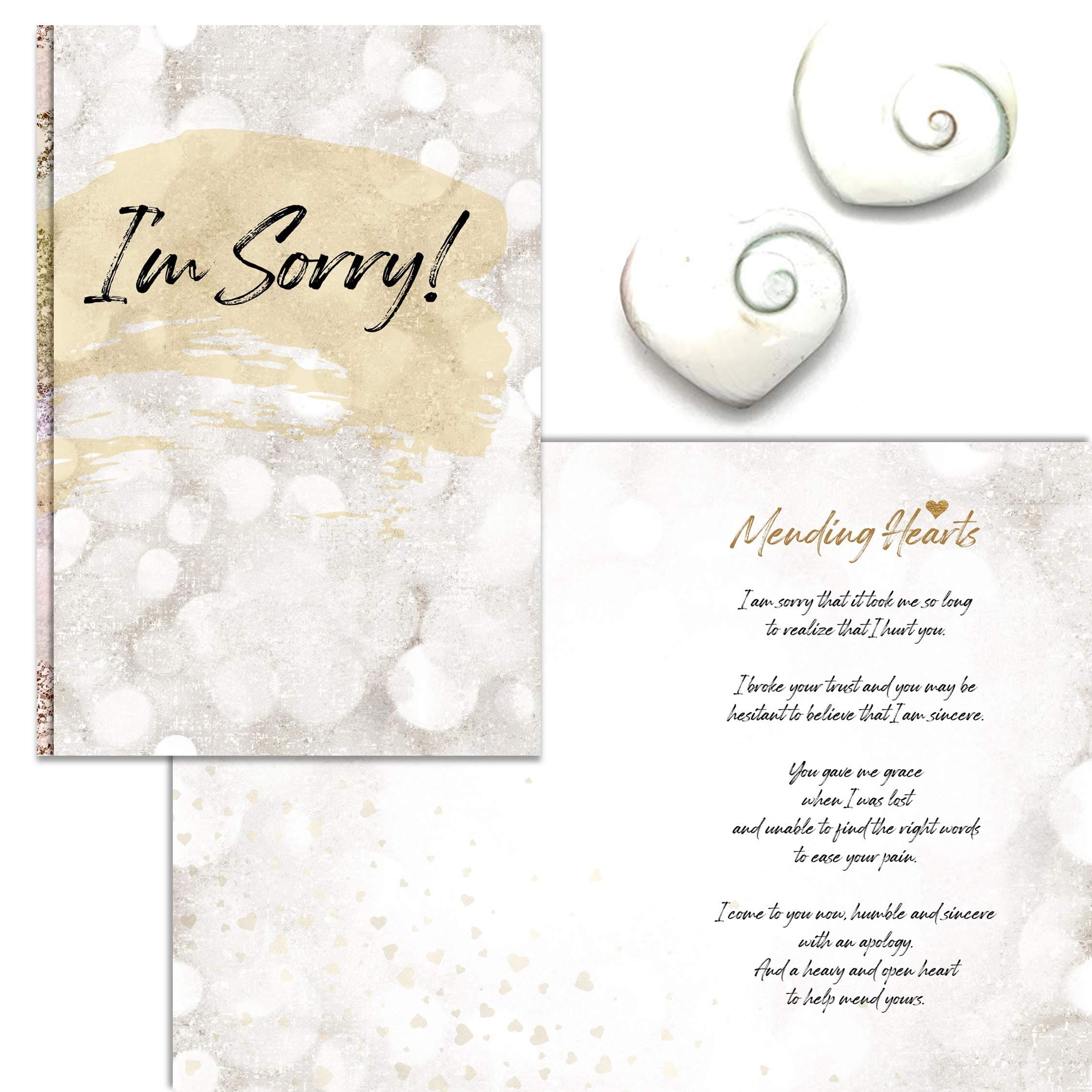 Smiling Wisdom - I'm Sorry Apologies Heartfelt Greeting Card and Matching Healing Heart Keepsake Gift - Men Women - White Heart Fossil Stones