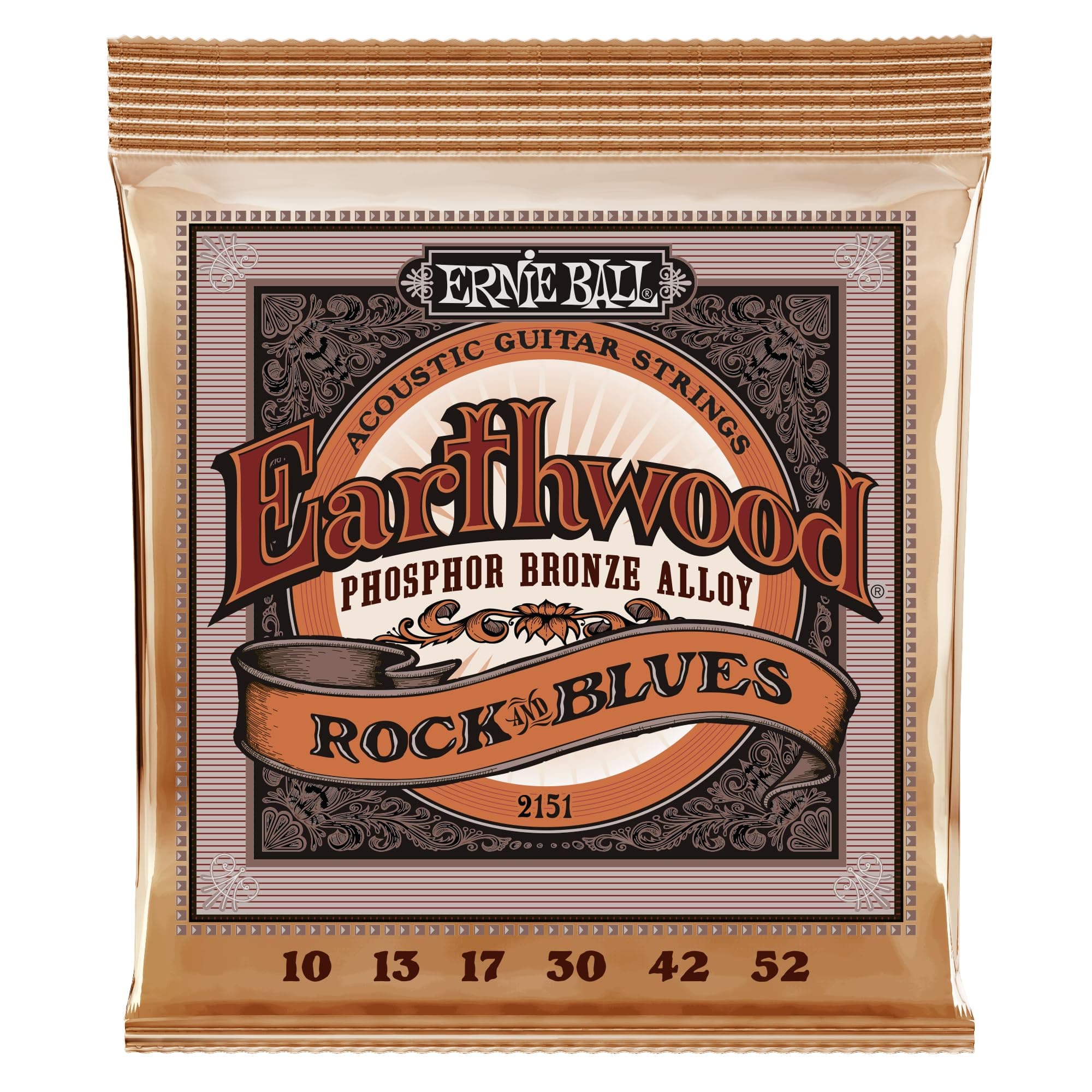 Ernie Ball Earthwood Rock & Blues Phosphor Bronze Acoustic Guitar Strings, 10-52 Gauge (P02151)