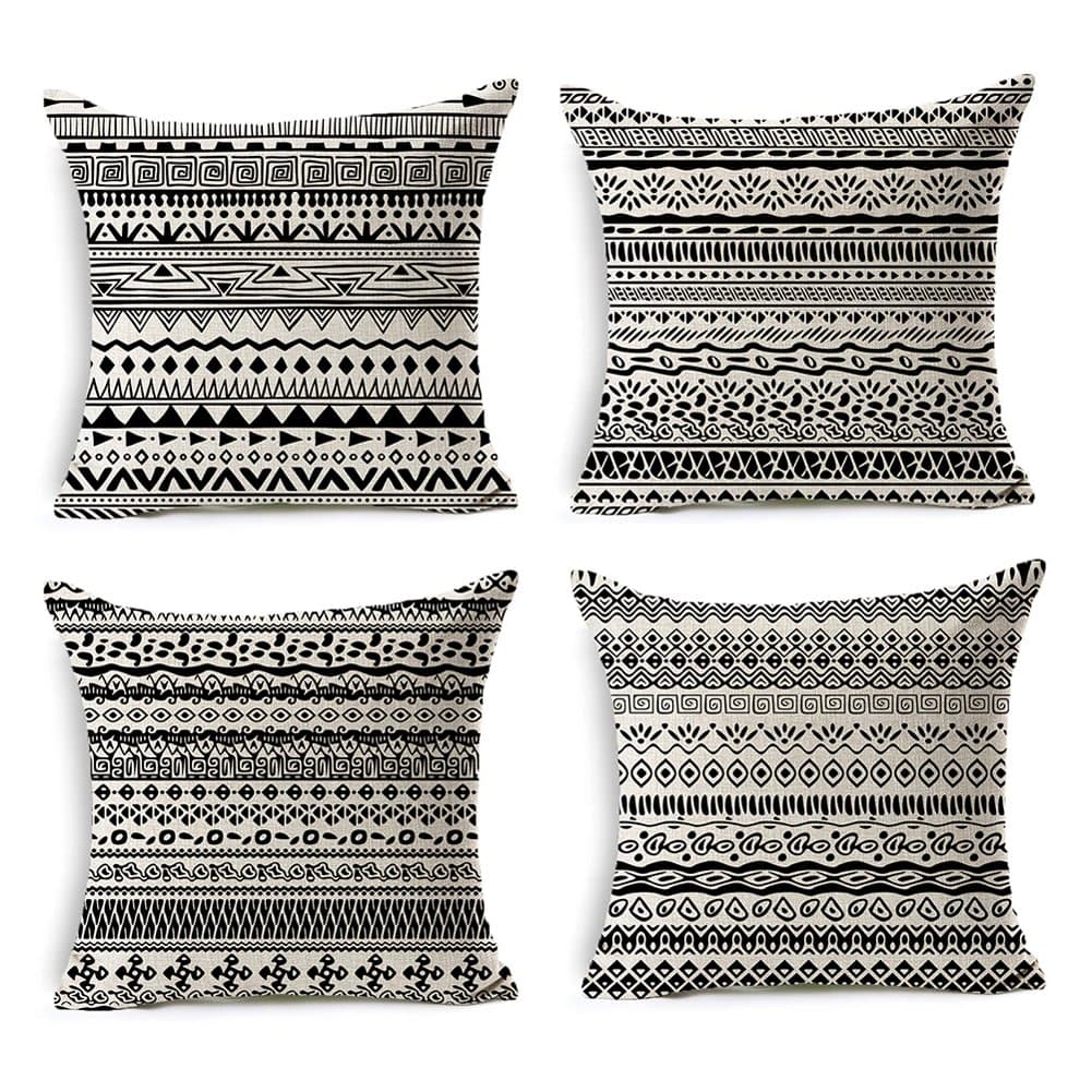Chogori Decorative Throw Pillow Covers Set of 4 Cotton Linen 18 x 18 inch Geometric Bohemia Cushion Covers (Geometry 3)