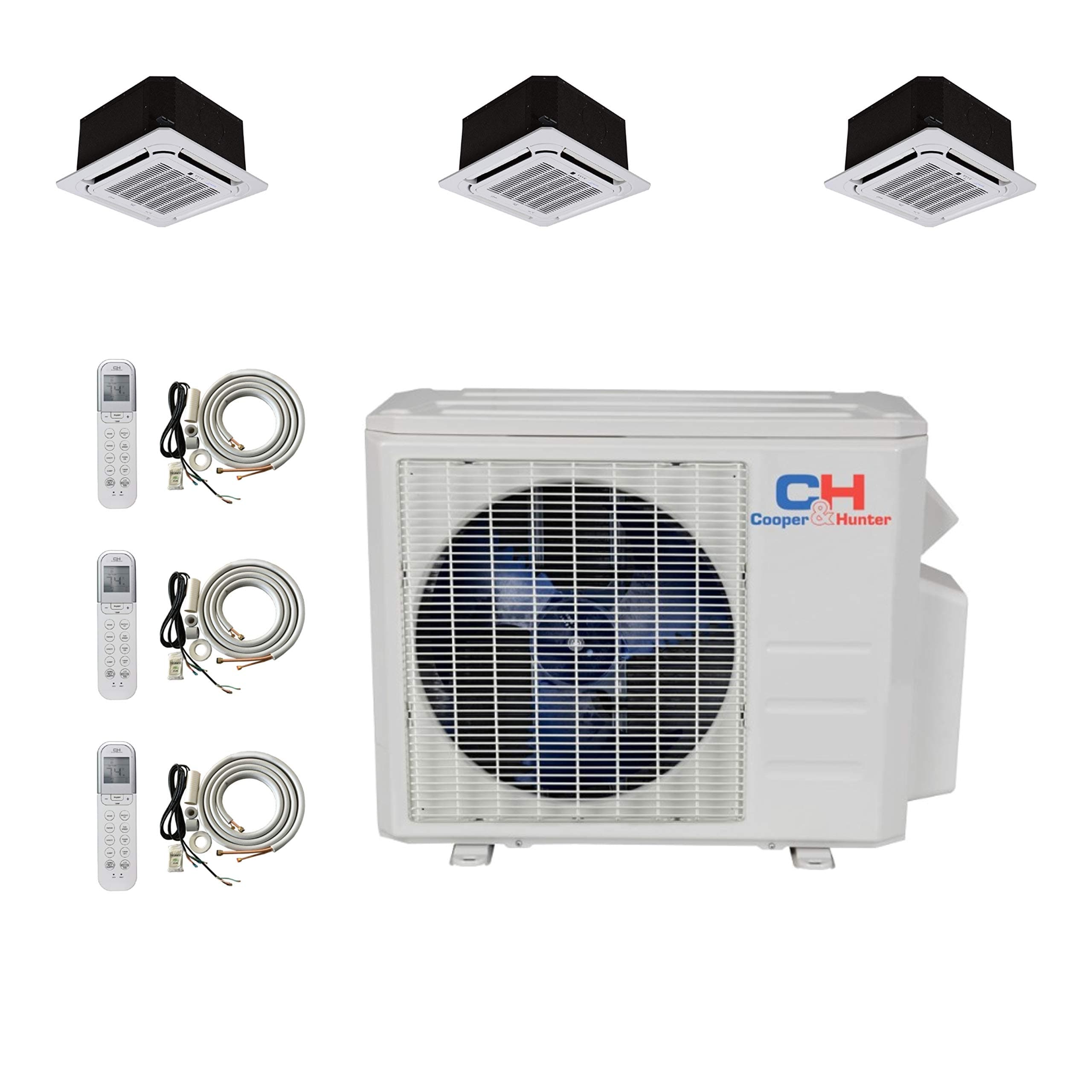 Tri 3 Zone Ductless Mini Split Ceiling Cassette Air Conditioner Heat Pump 12000 12000 12000