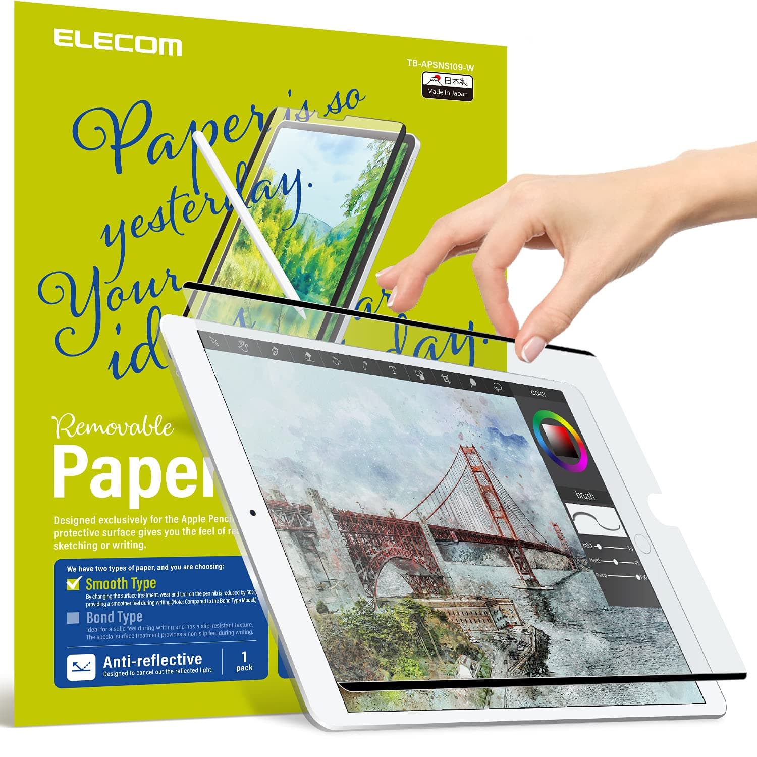 ELECOM Detachable Pencil Feel Screen Protector -Nano Suction Finish-, Smooth Type, iPad Pro6 5 4 3 (12.9",2022 2021,2020,2018) Drawing/Notetaking/Anti-Glare(TB-APSNS129-W)