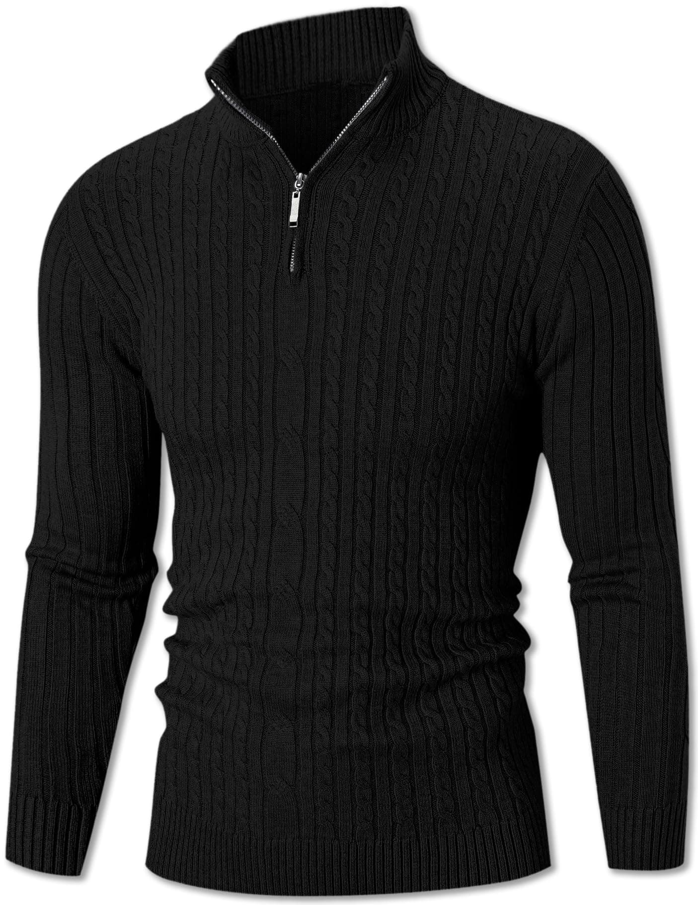 QZH.DUAO Men's Quarter-Zip Sweaters Soft Long Sleeve Pullover Sweater with Twist Patterned