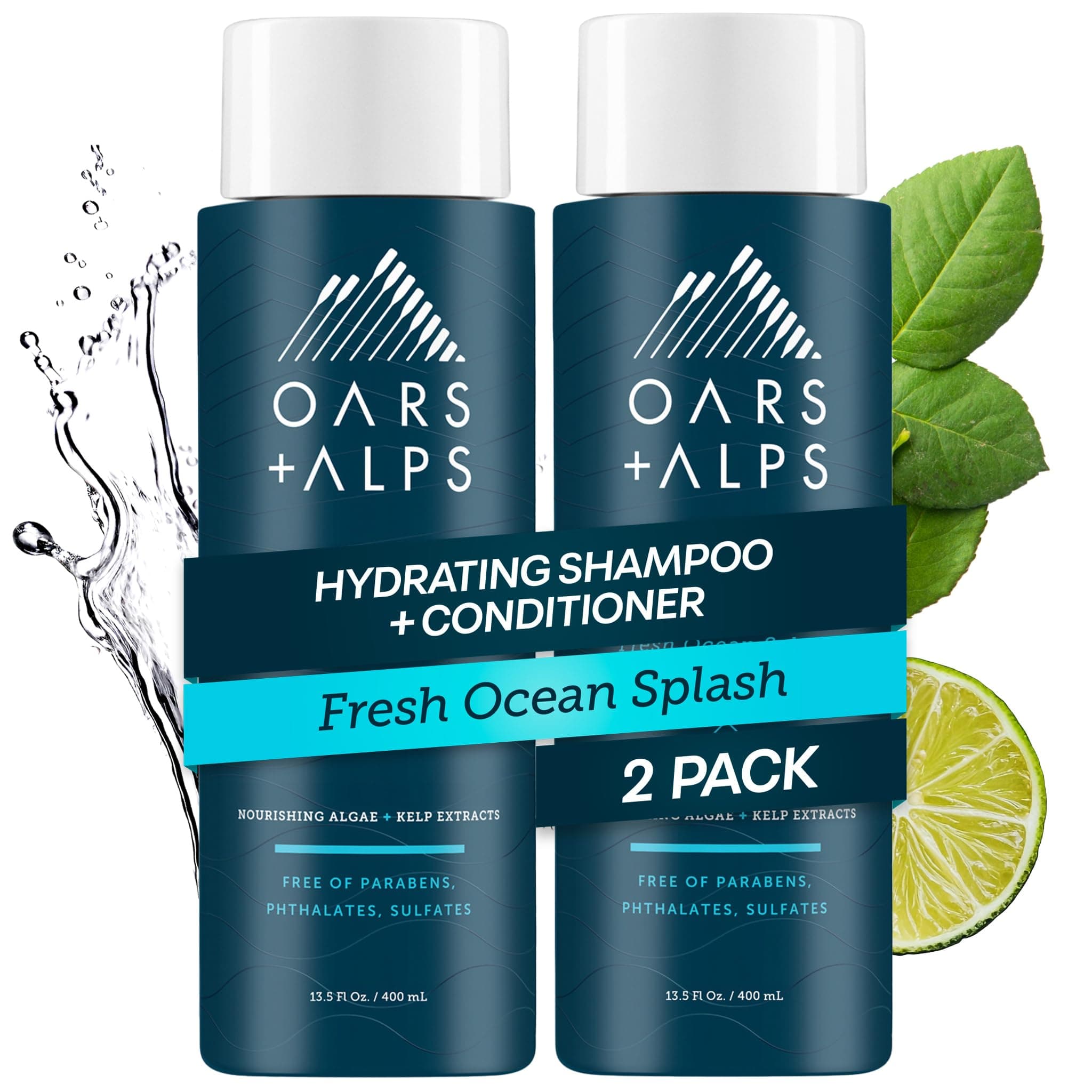 Men's Sulfate Free Hair Shampoo and Conditioner Set, Infused with Kelp and Algae Extracts, Fresh Ocean Splash, 12 Fl Oz Each